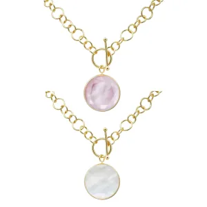 Marcia Moran Double Stone Toggle Necklace- Mother of Pearl & Rose Quartz