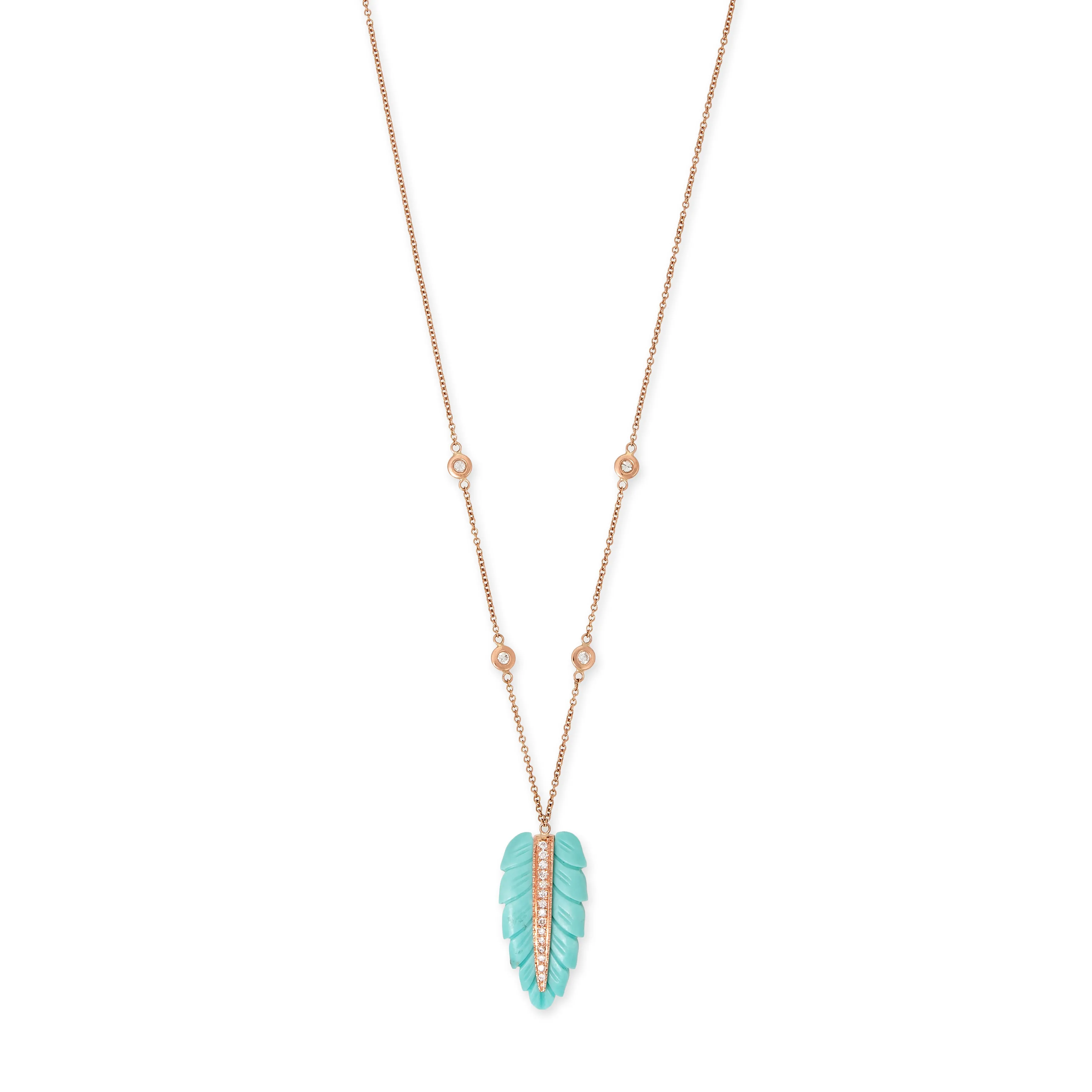 MEDIUM PAVE TURQUOISE LEAF DIAMOND NECKLACE