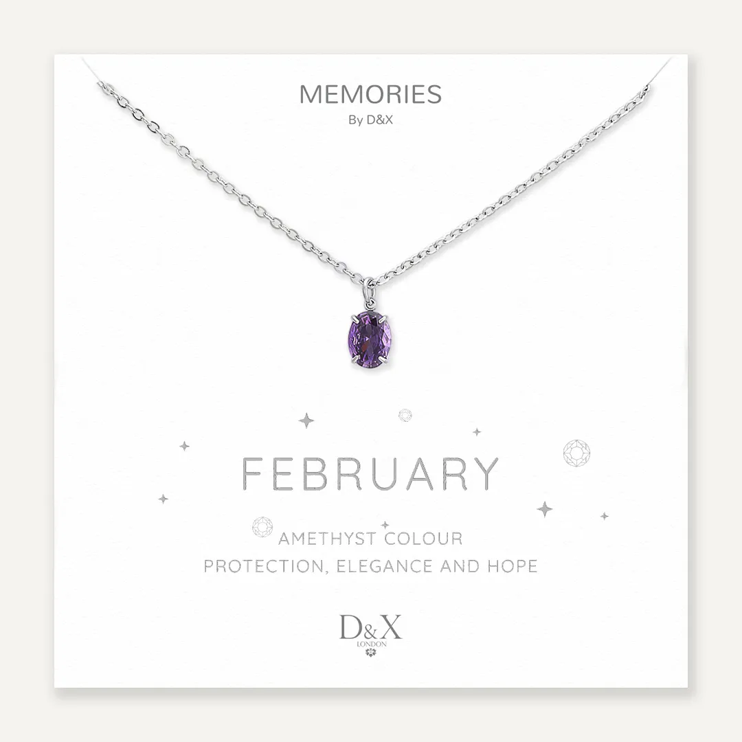 Memories: "FEBRUARY" | Amethyst Necklace | White Gold-Plated