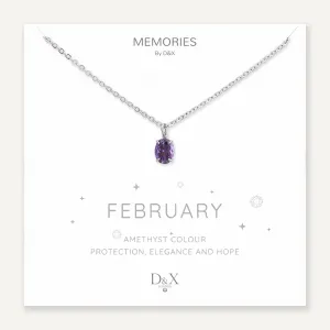 Memories: "FEBRUARY" | Amethyst Necklace | White Gold-Plated