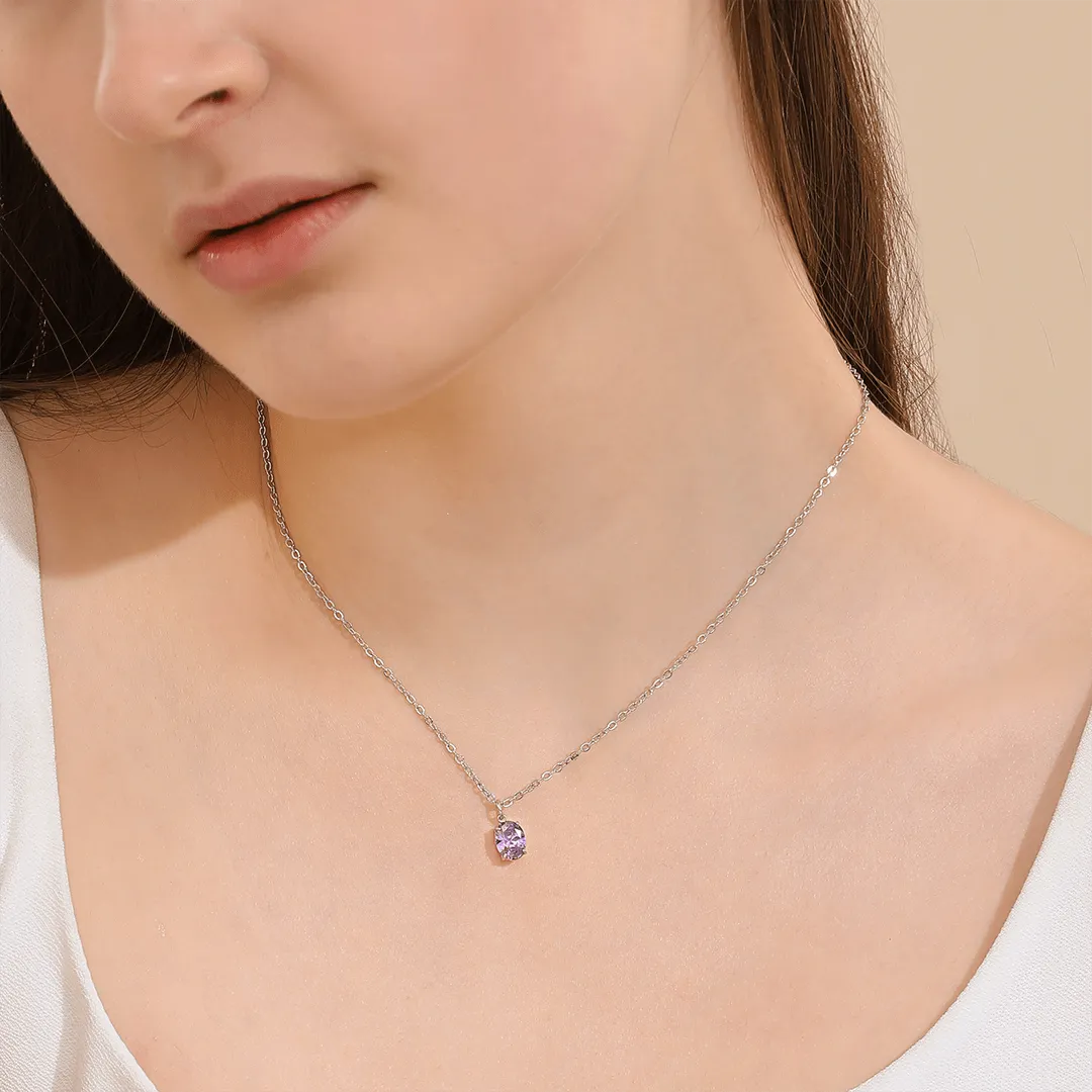 Memories: "FEBRUARY" | Amethyst Necklace | White Gold-Plated