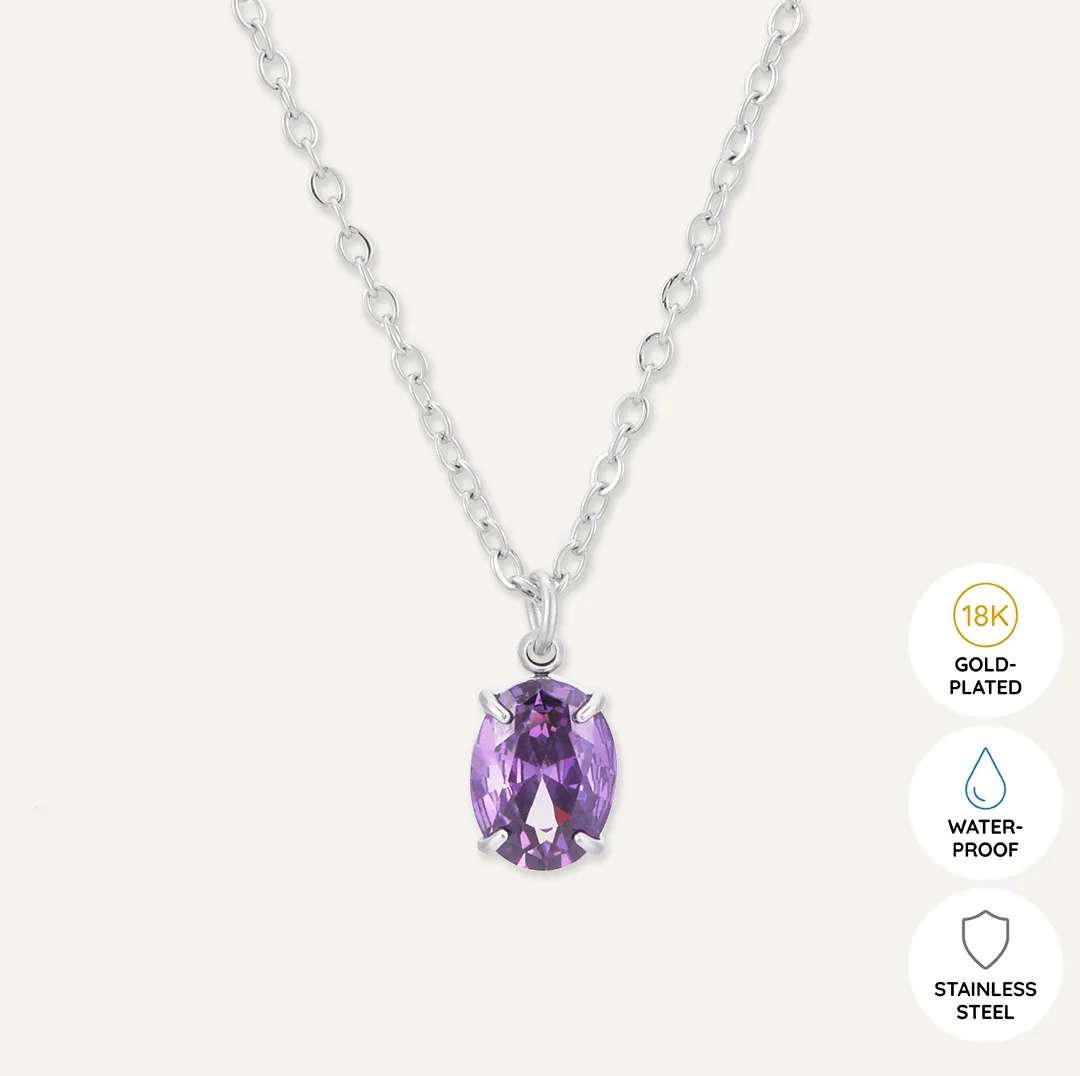 Memories: "FEBRUARY" | Amethyst Necklace | White Gold-Plated