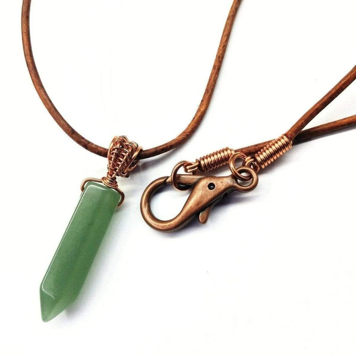 Men's Rustic Wire Wrapped Pointed Gemstone Crystal Leather Necklace