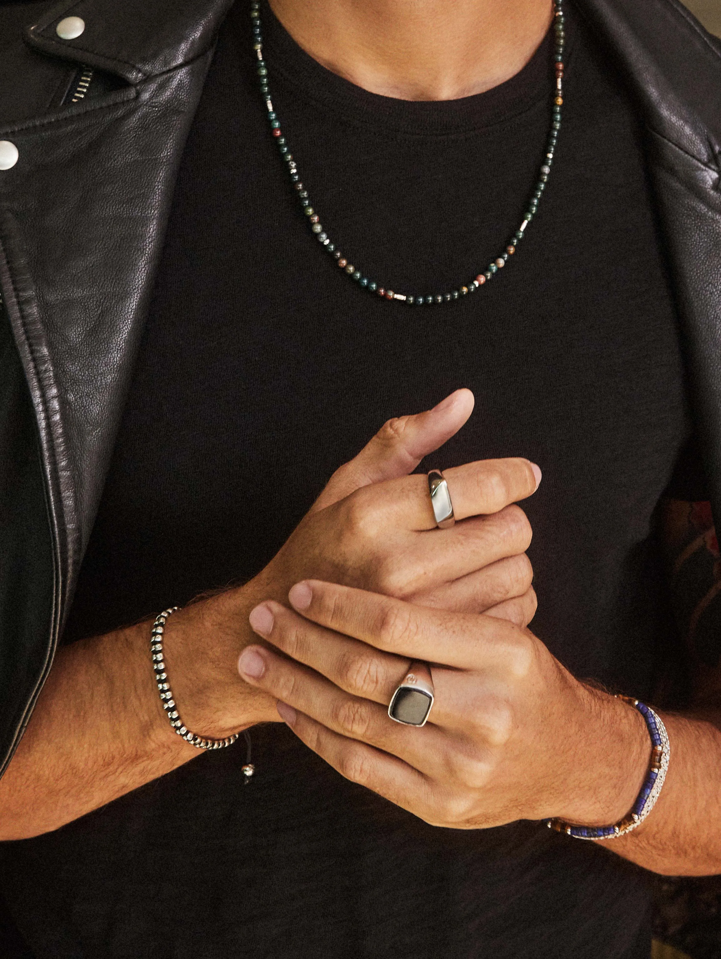 Men's Wristband with Blue Lapis and Brown Tiger Eye Heishi Beads