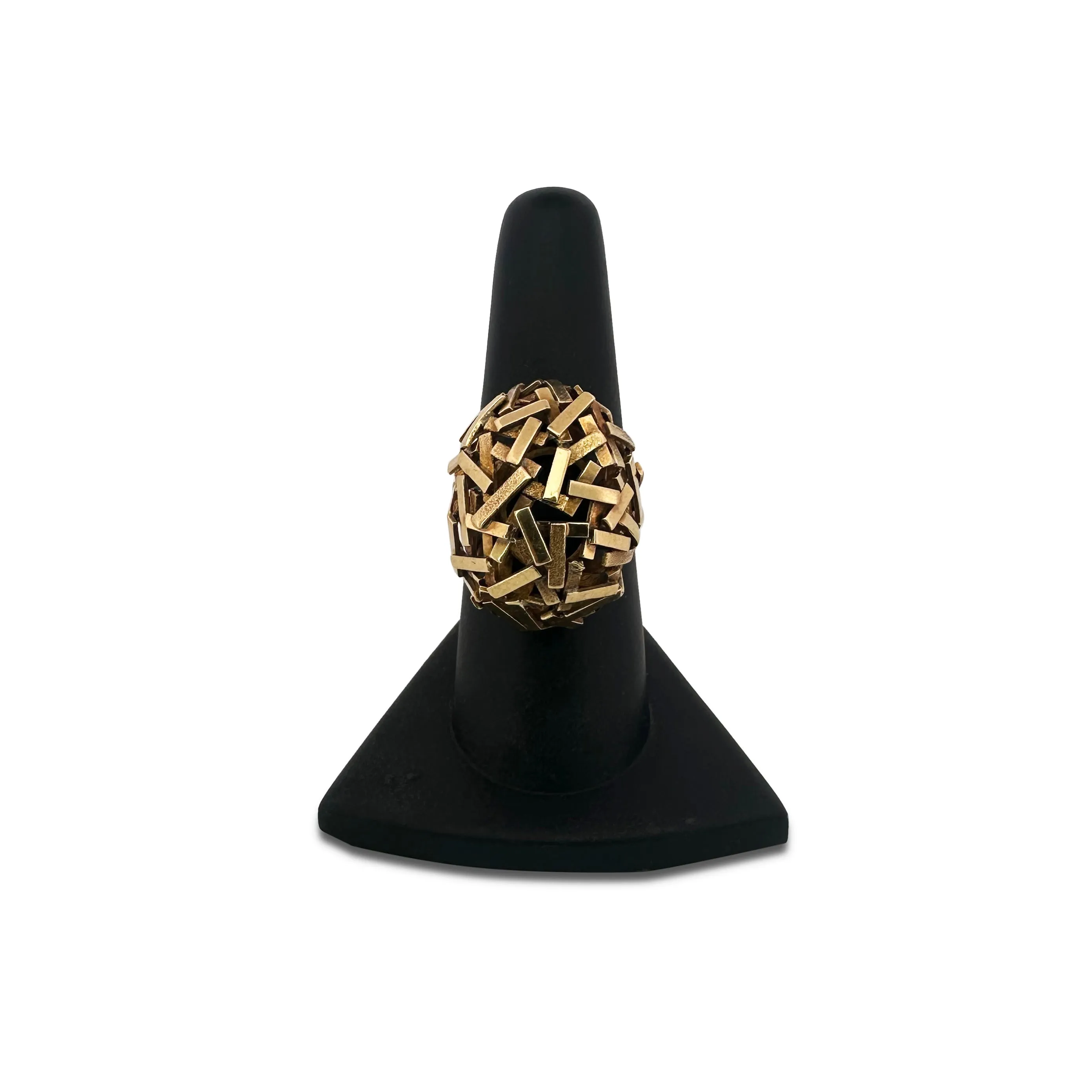 Mid-Century Brutalist Bombé Stick Ring in 14k Yellow Gold Ring