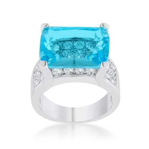 Mina 15.4ct Aqua CZ Rhodium Cocktail Ring