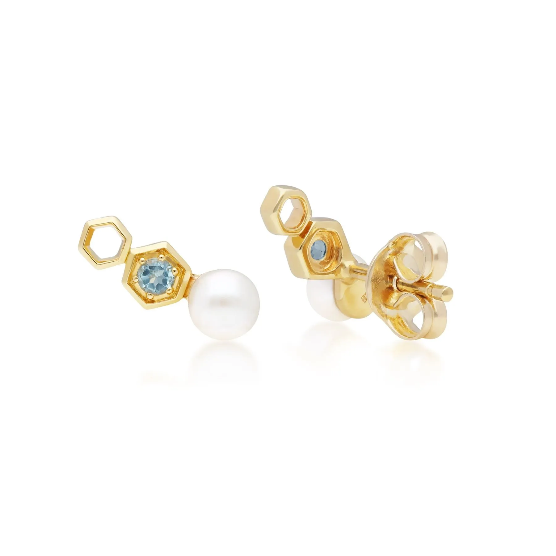 Moderne Perle & Topas Hexagon Ohrstecker in 9ct Gelb Gold