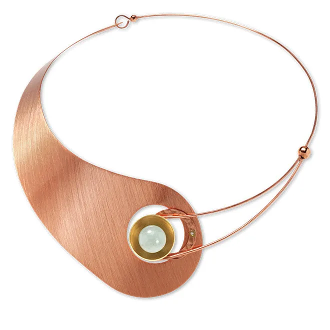 MOON Truly Asymmetrical Elegant Metal Collar Necklace-Front Closure and Simulated Pearl and Jade Accent Bead Options