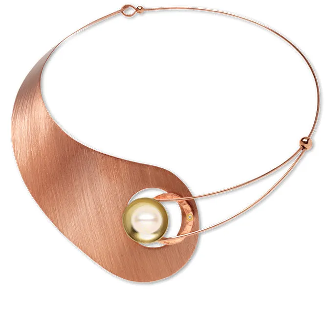 MOON Truly Asymmetrical Elegant Metal Collar Necklace-Front Closure and Simulated Pearl and Jade Accent Bead Options