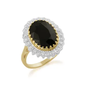 Natürlicher Saphir & Diamant Oval Ring in 9ct Gelb Gold