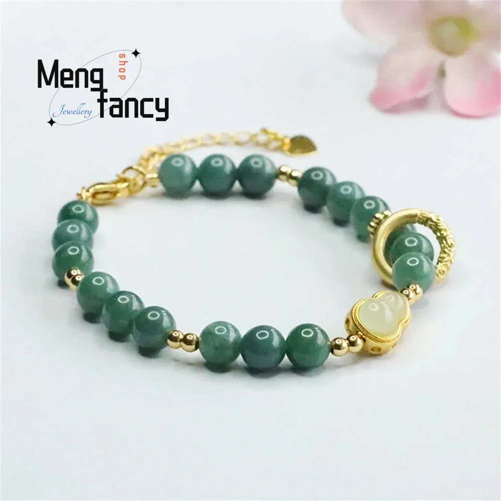 Natural A-goods Jadeite Blue Water String Female Ancient Style Bracelet Exquisite Elegant High-grade Luxury Quality Fine Jewelry