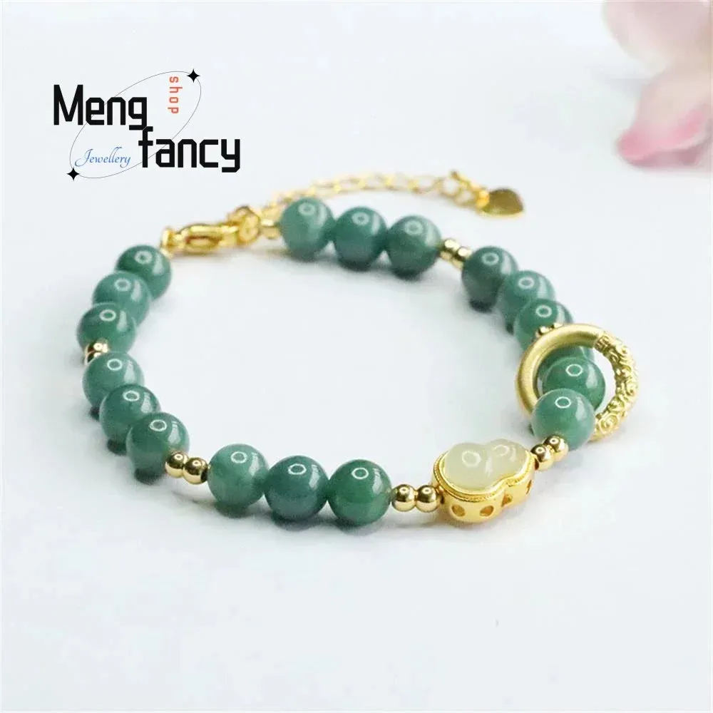 Natural A-goods Jadeite Blue Water String Female Ancient Style Bracelet Exquisite Elegant High-grade Luxury Quality Fine Jewelry