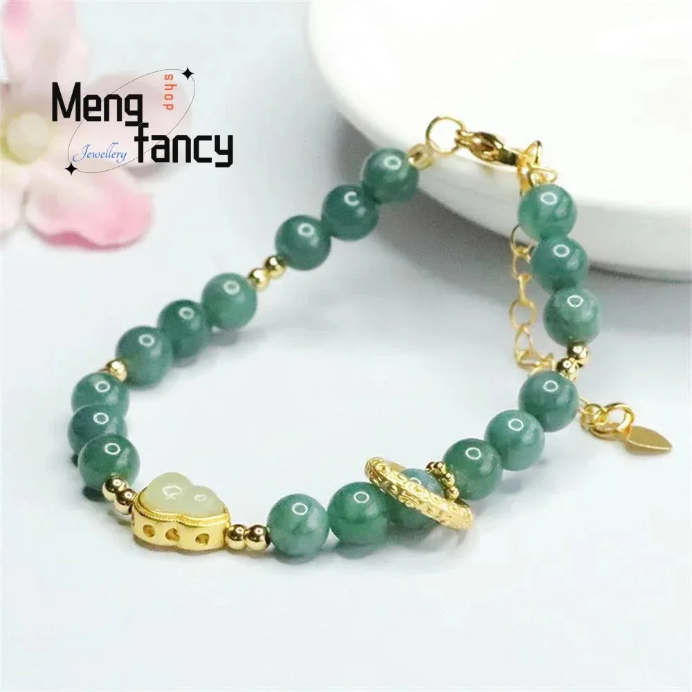 Natural A-goods Jadeite Blue Water String Female Ancient Style Bracelet Exquisite Elegant High-grade Luxury Quality Fine Jewelry