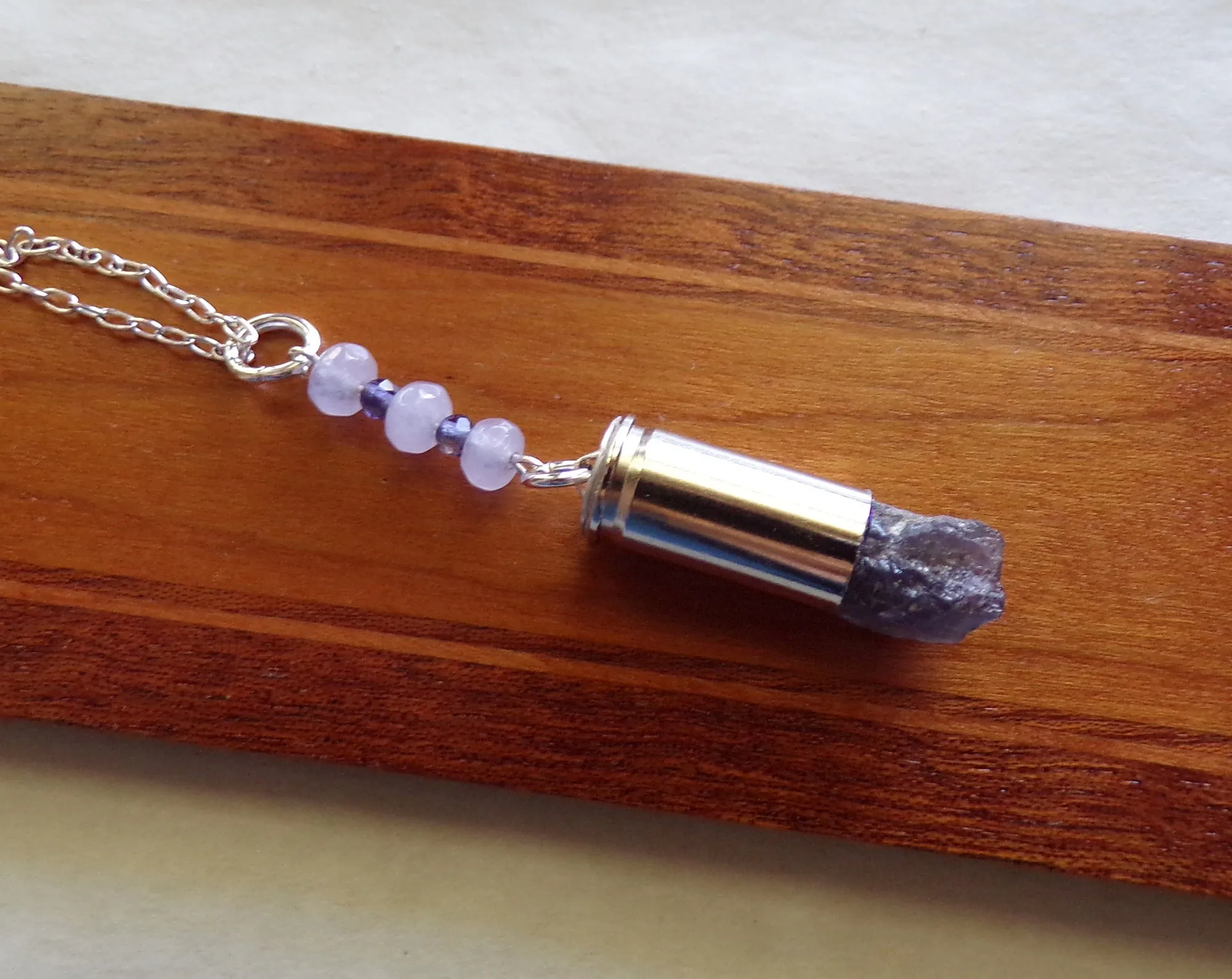 Natural Blue Iolite Gemstone Crystal Bullet Pendant Necklace