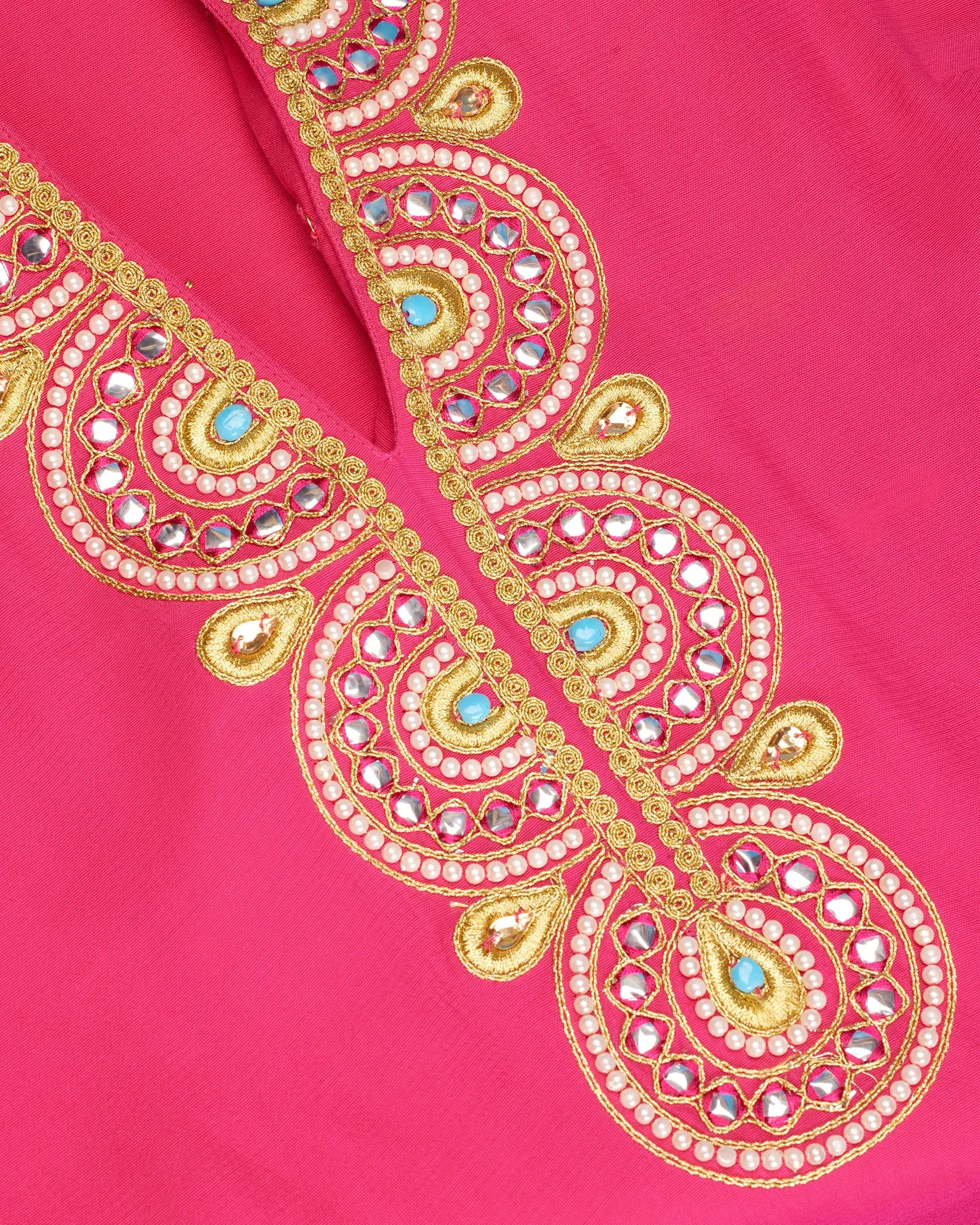 Noor Long Fuchsia Tunic Dress with Gold Embellishment