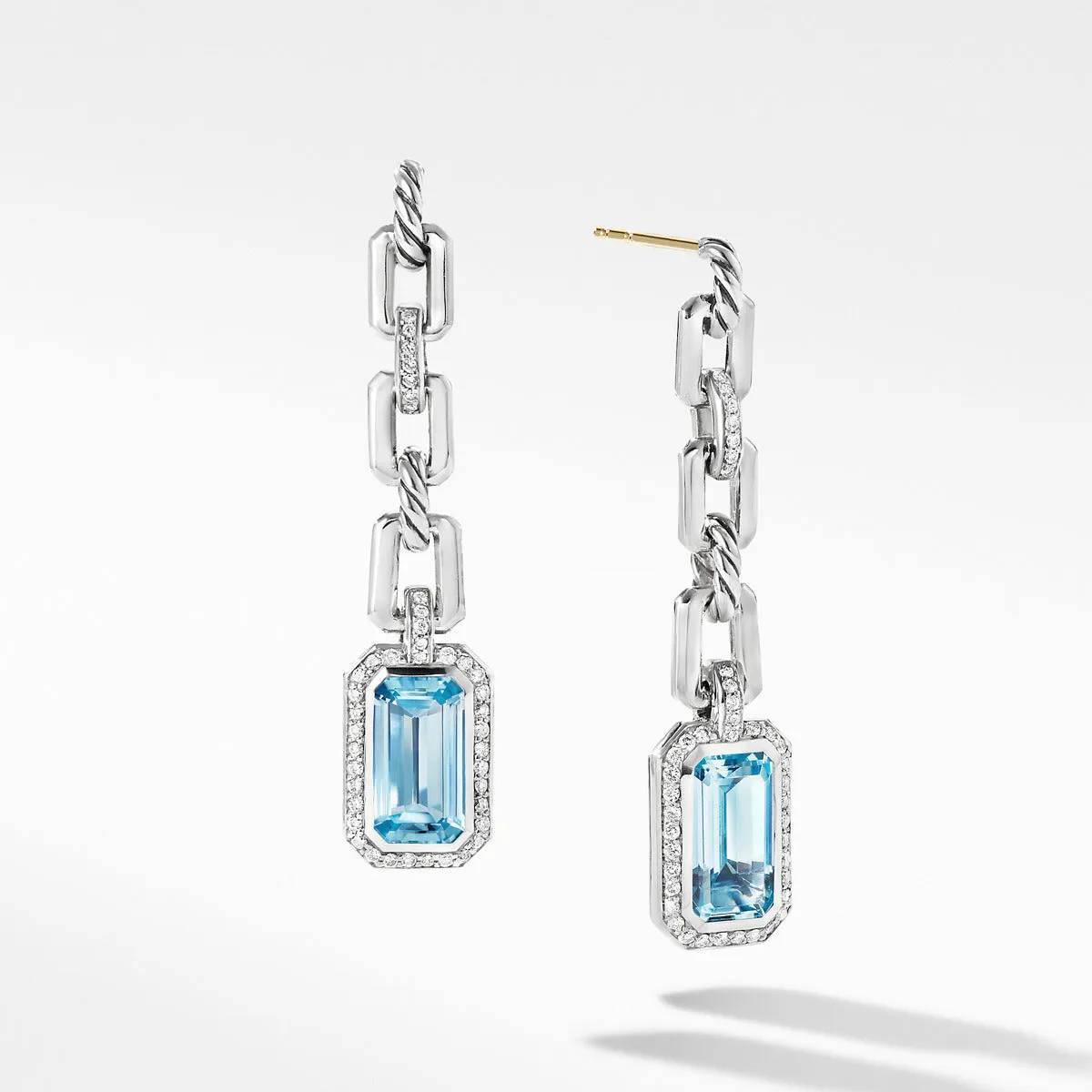 Novella Chain Link Drop Earrings with Blue Topaz and Pave Diamonds