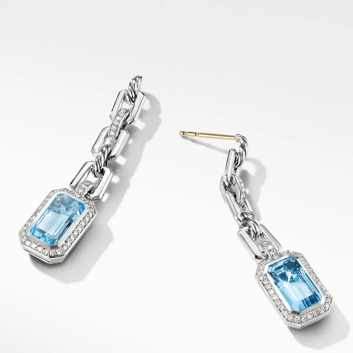 Novella Chain Link Drop Earrings with Blue Topaz and Pave Diamonds