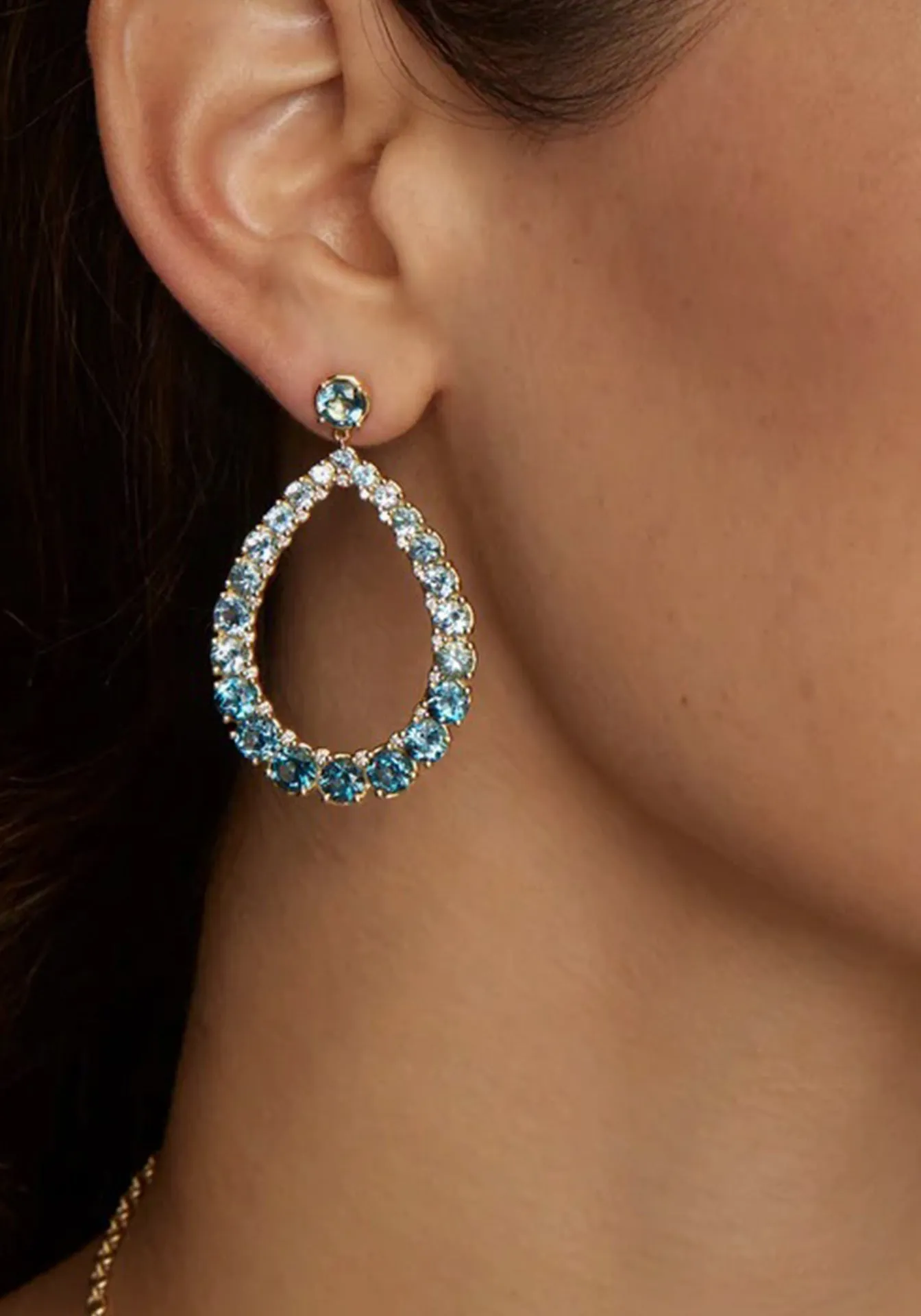 Ombré Pear Shape, 18K Yellow Gold, Aquamarine, Blue Topaz   Diamond Earrings