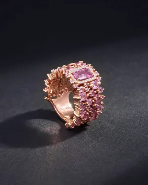 One of a Kind Emerald Cut Pink Sapphire Cigar Band Ring