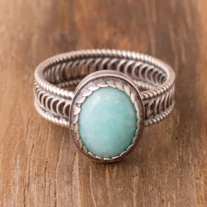 Oval Amazonite Cocktail Ring from Peru - Oval of Power | NOVICA