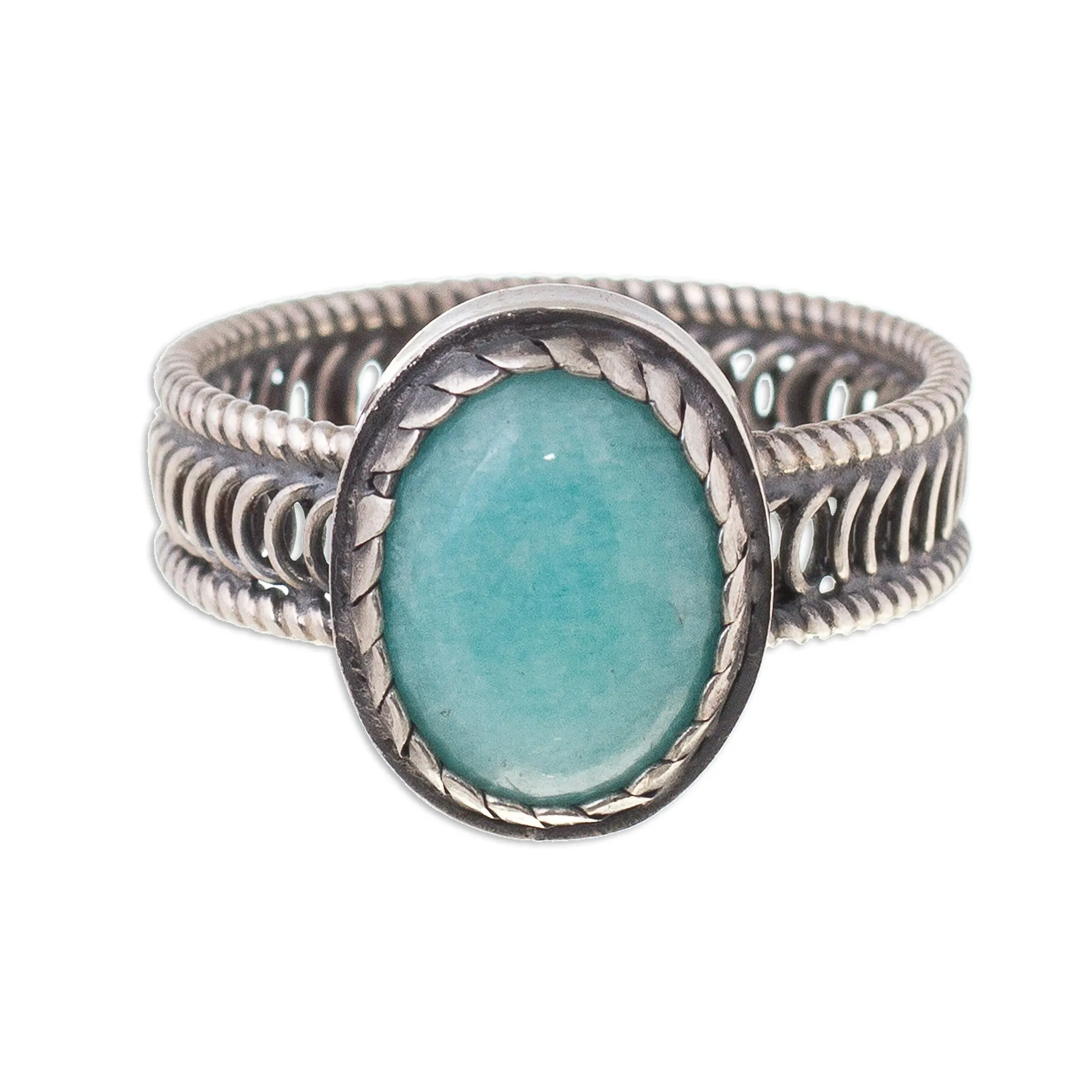 Oval Amazonite Cocktail Ring from Peru - Oval of Power | NOVICA