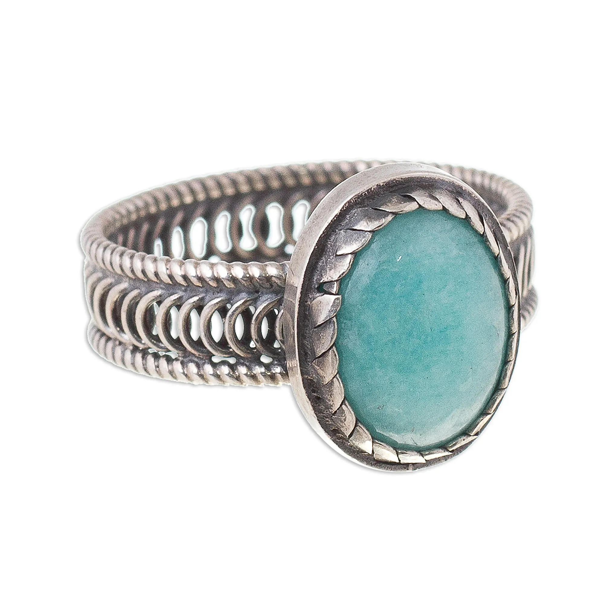 Oval Amazonite Cocktail Ring from Peru - Oval of Power | NOVICA