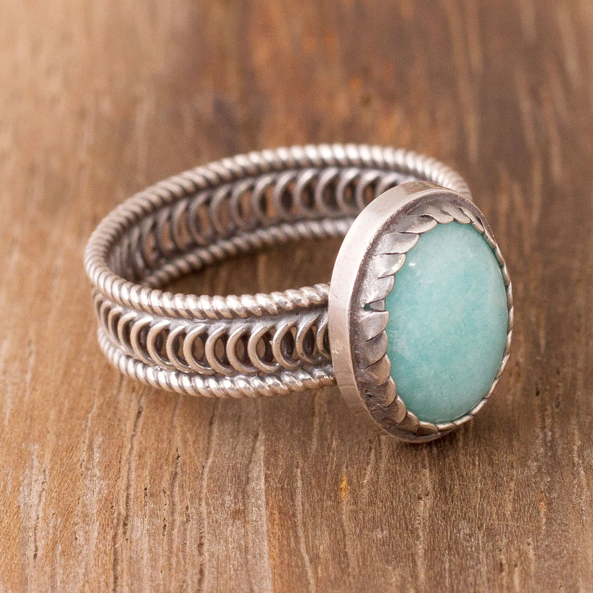 Oval Amazonite Cocktail Ring from Peru - Oval of Power | NOVICA