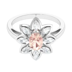 Oval Morganite Flower Cocktail Ring with Moissanite