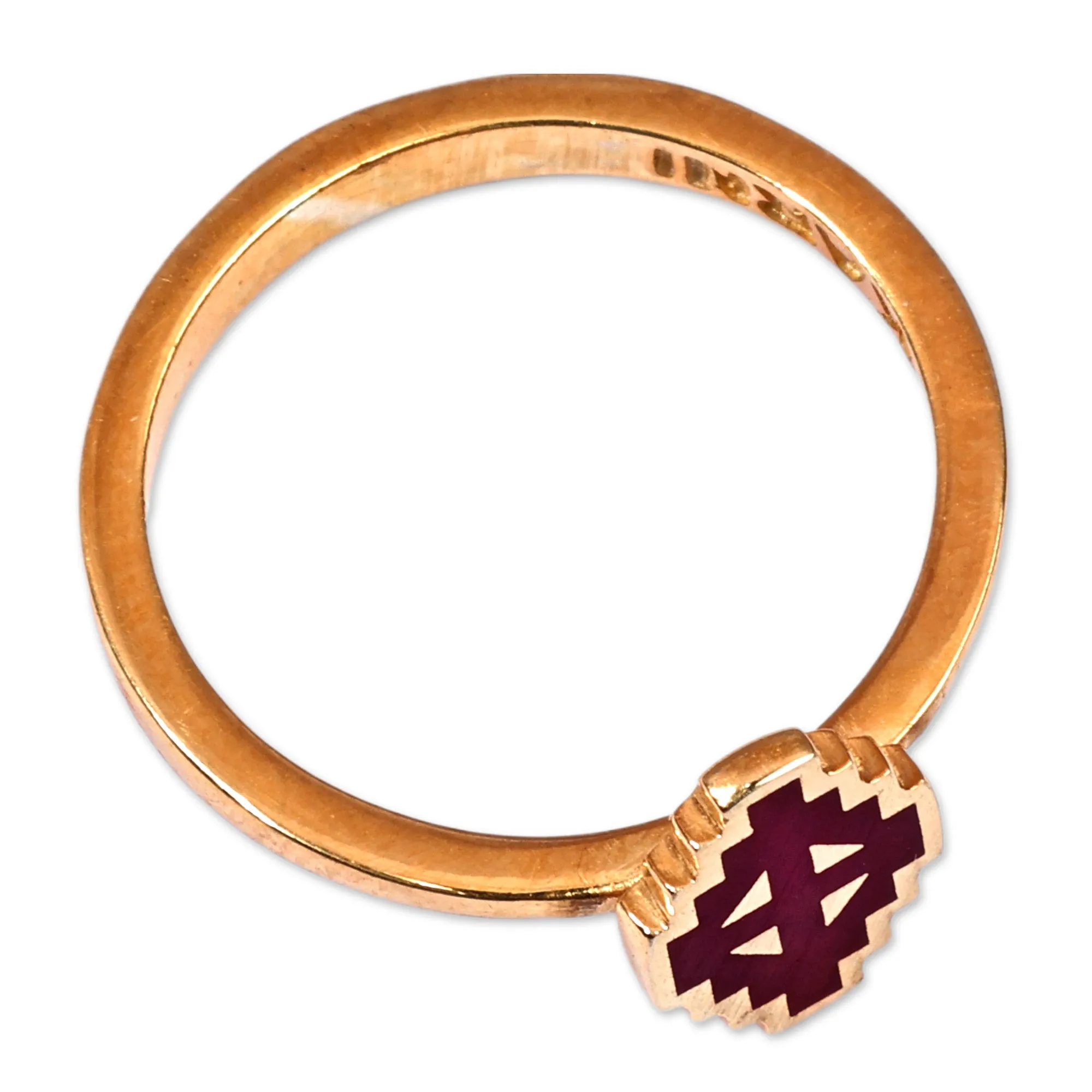 Painted Burgundy 18k Gold-Plated Vishap Cocktail Ring - Vishap Call | NOVICA