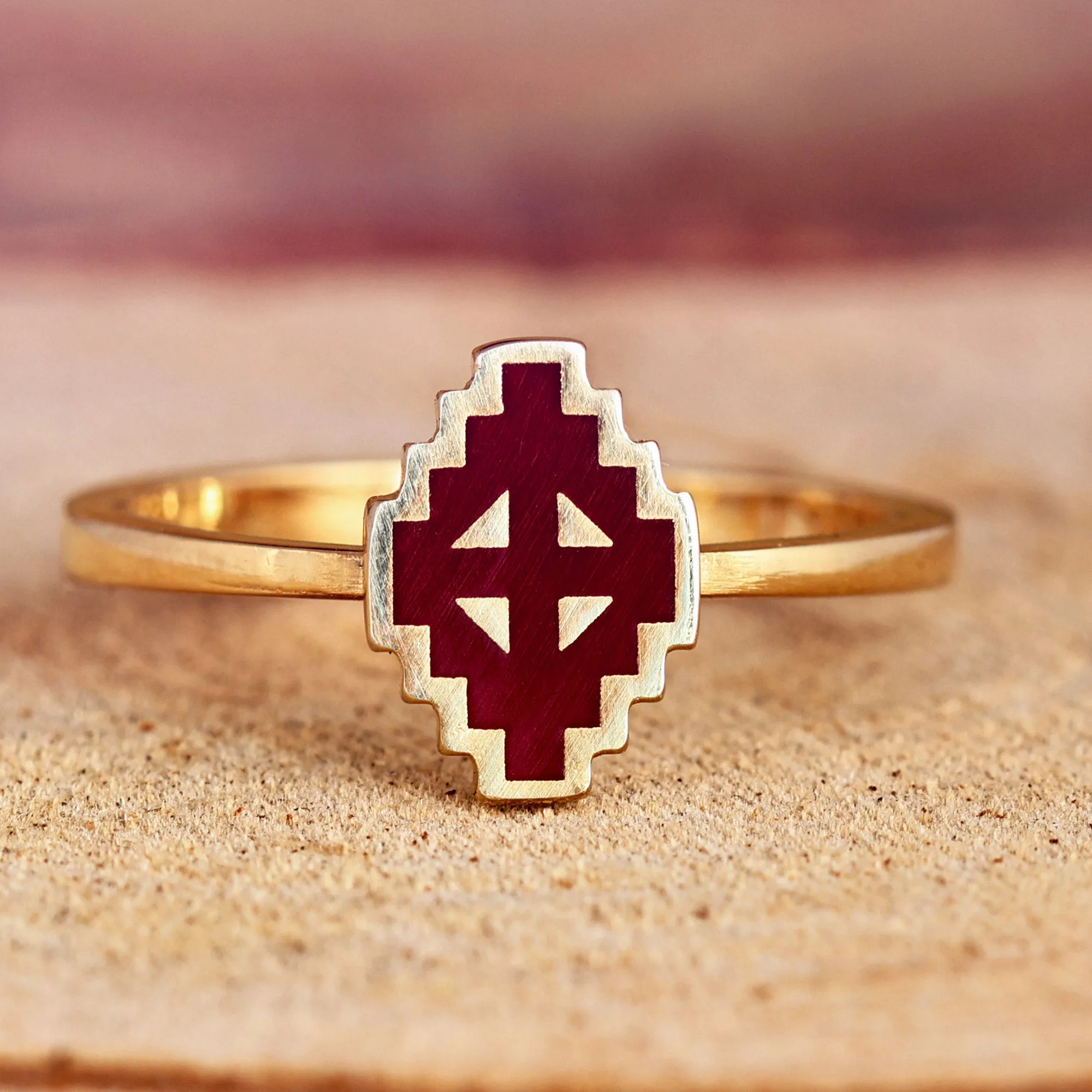 Painted Burgundy 18k Gold-Plated Vishap Cocktail Ring - Vishap Call | NOVICA