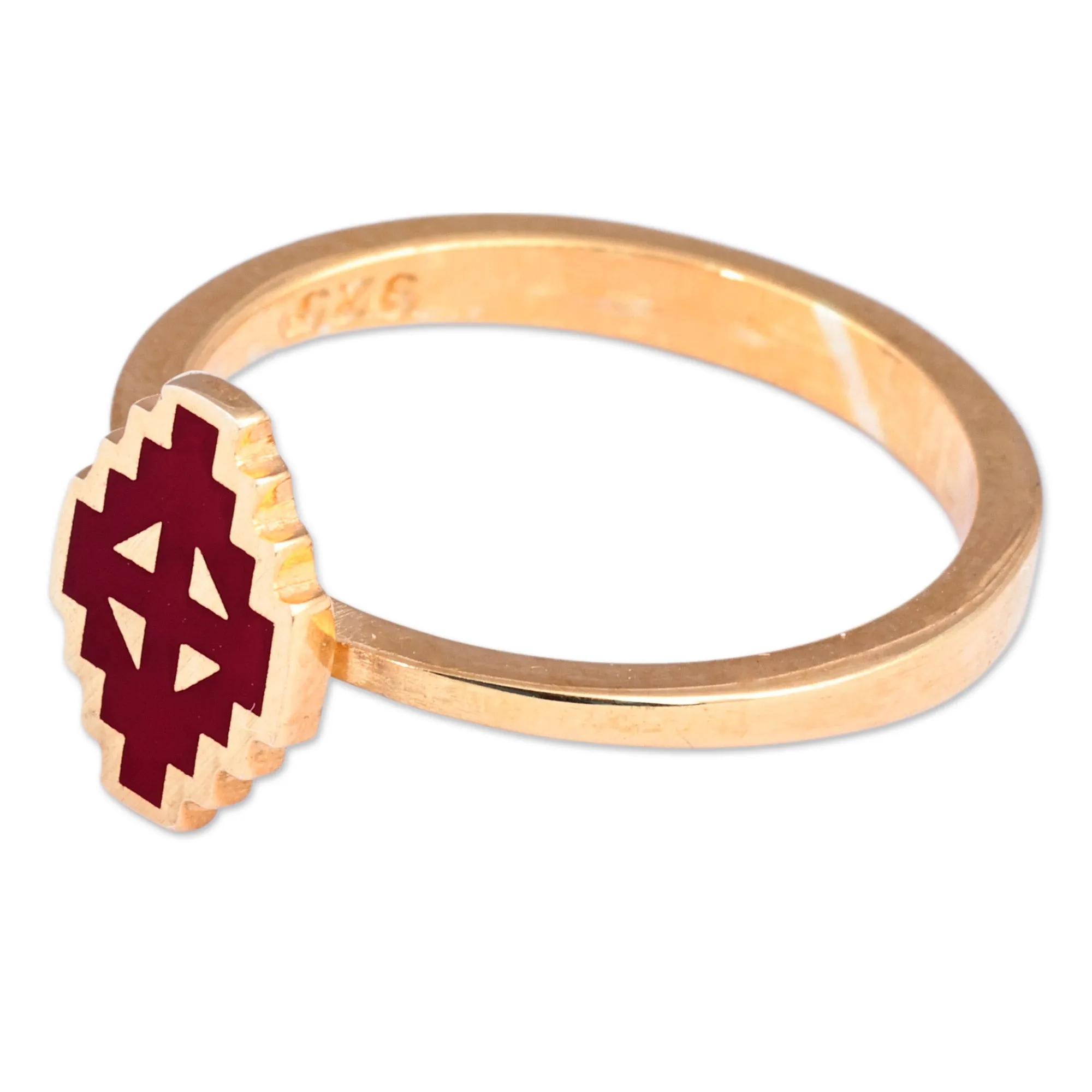 Painted Burgundy 18k Gold-Plated Vishap Cocktail Ring - Vishap Call | NOVICA