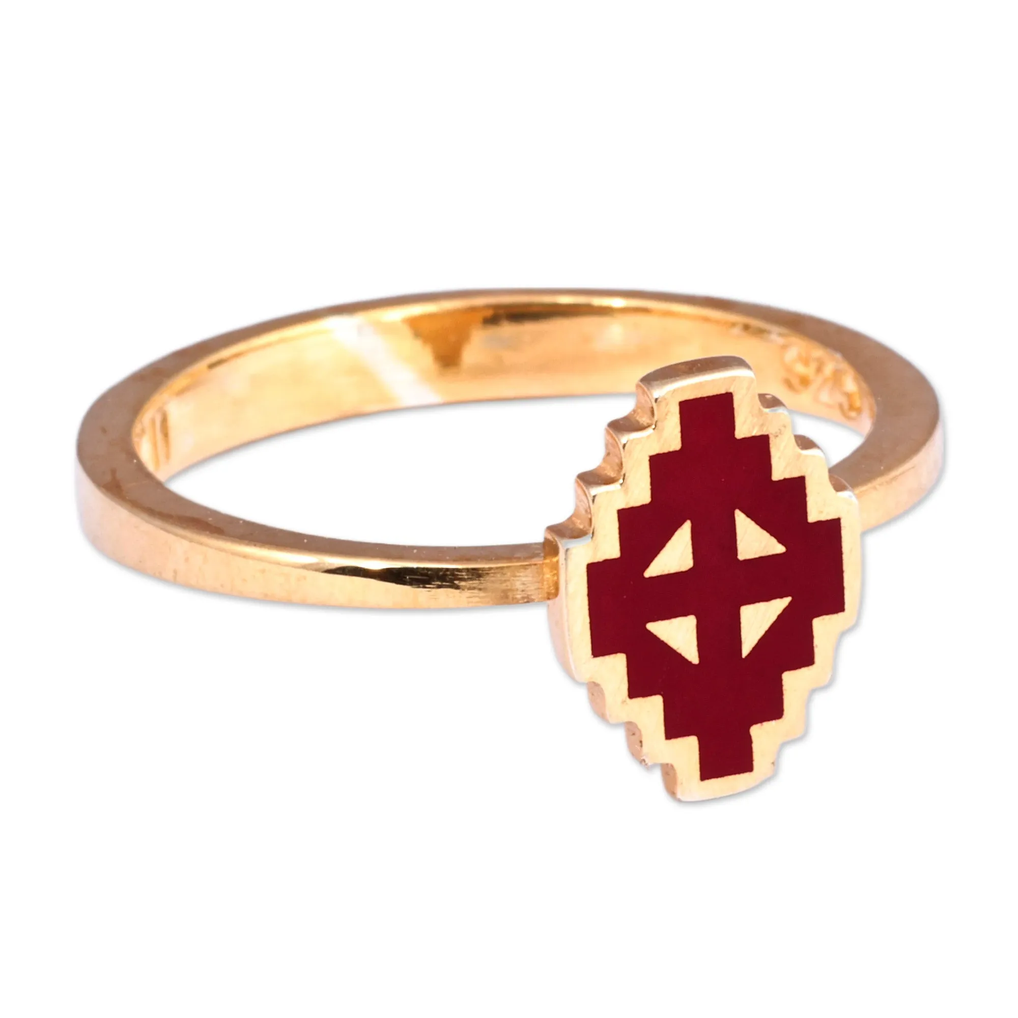 Painted Burgundy 18k Gold-Plated Vishap Cocktail Ring - Vishap Call | NOVICA