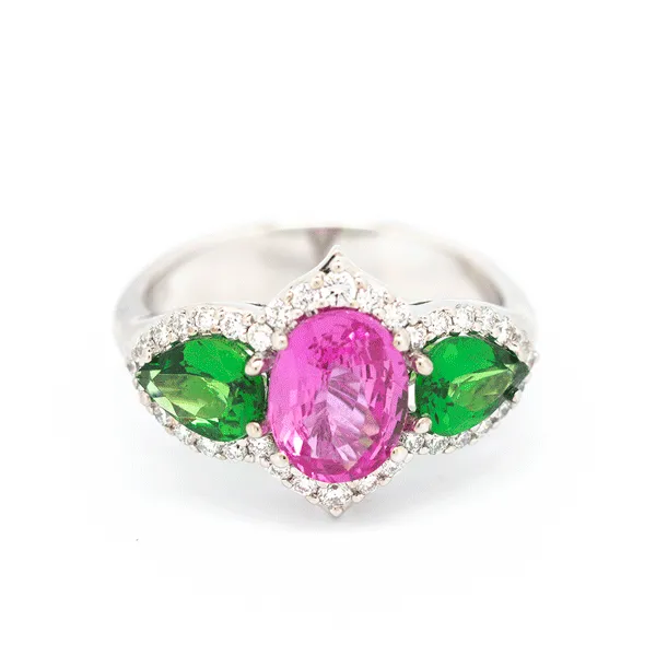 Pink Sapphire & Tsavorite 3-Stone Cocktail Ring