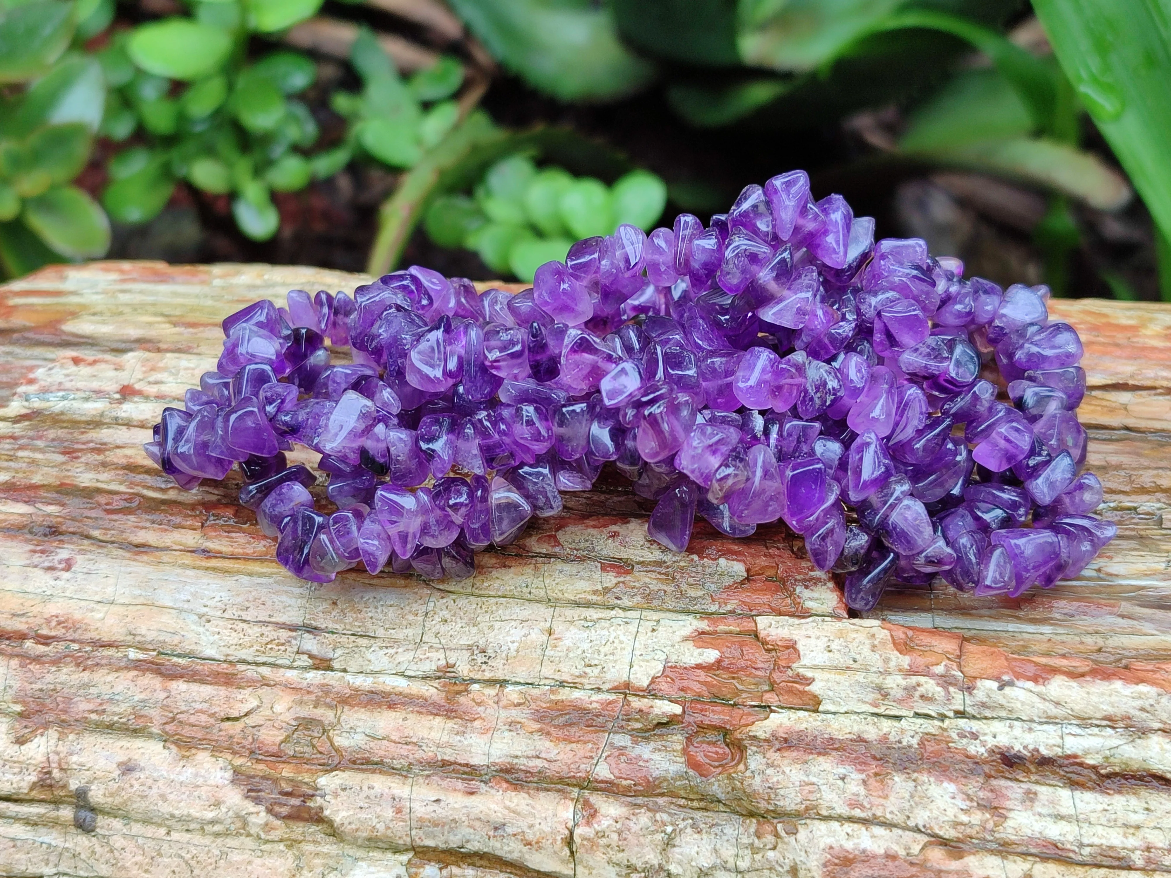 Polished A Grade Gem Amethyst Tumble Chip Beaded Necklace - Sold per Item- From Zambia