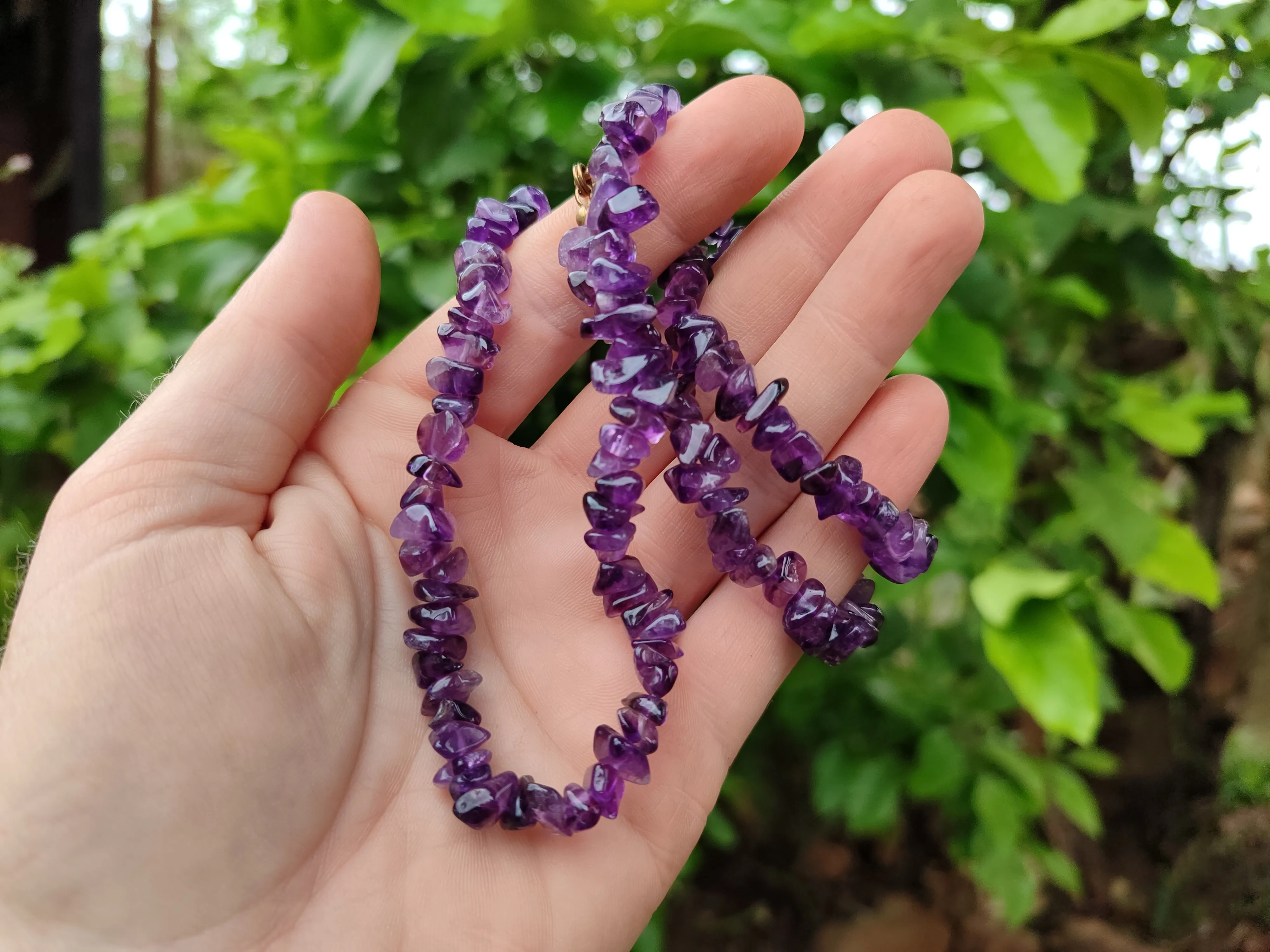 Polished A Grade Gem Amethyst Tumble Chip Beaded Necklace - Sold per Item- From Zambia