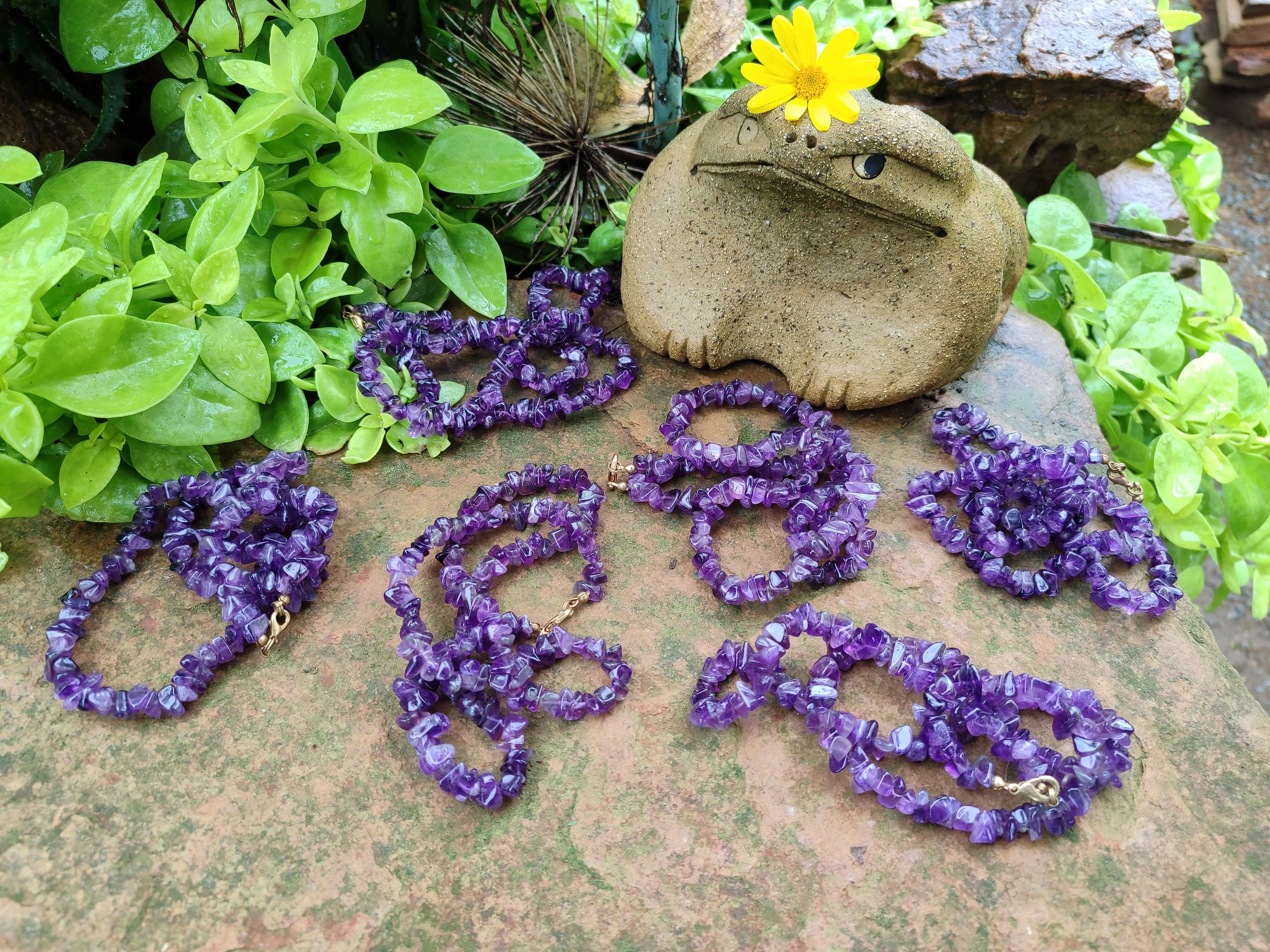 Polished A Grade Gem Amethyst Tumble Chip Beaded Necklace - Sold per Item- From Zambia