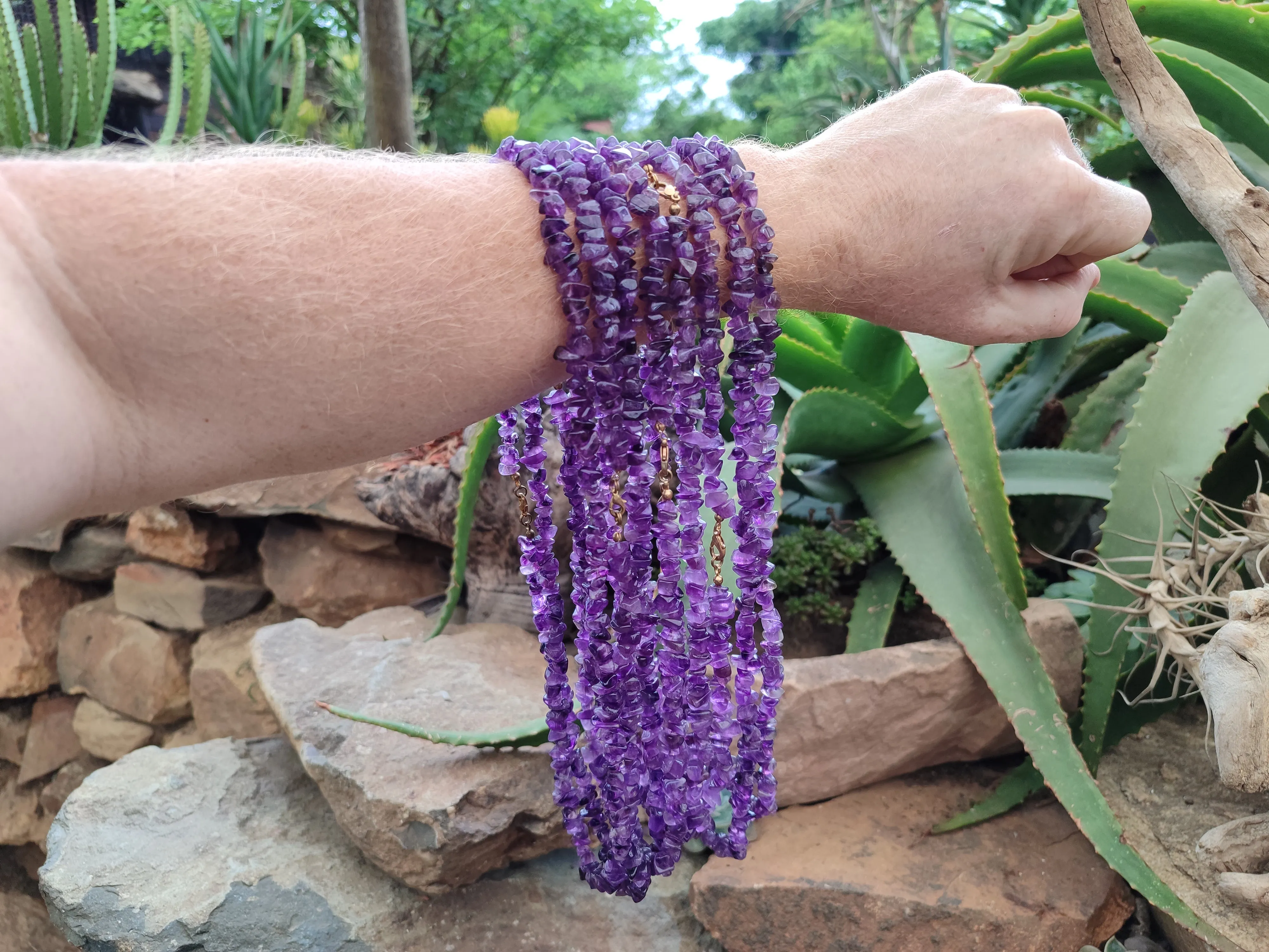 Polished A Grade Gem Amethyst Tumble Chip Beaded Necklace - Sold per Item- From Zambia