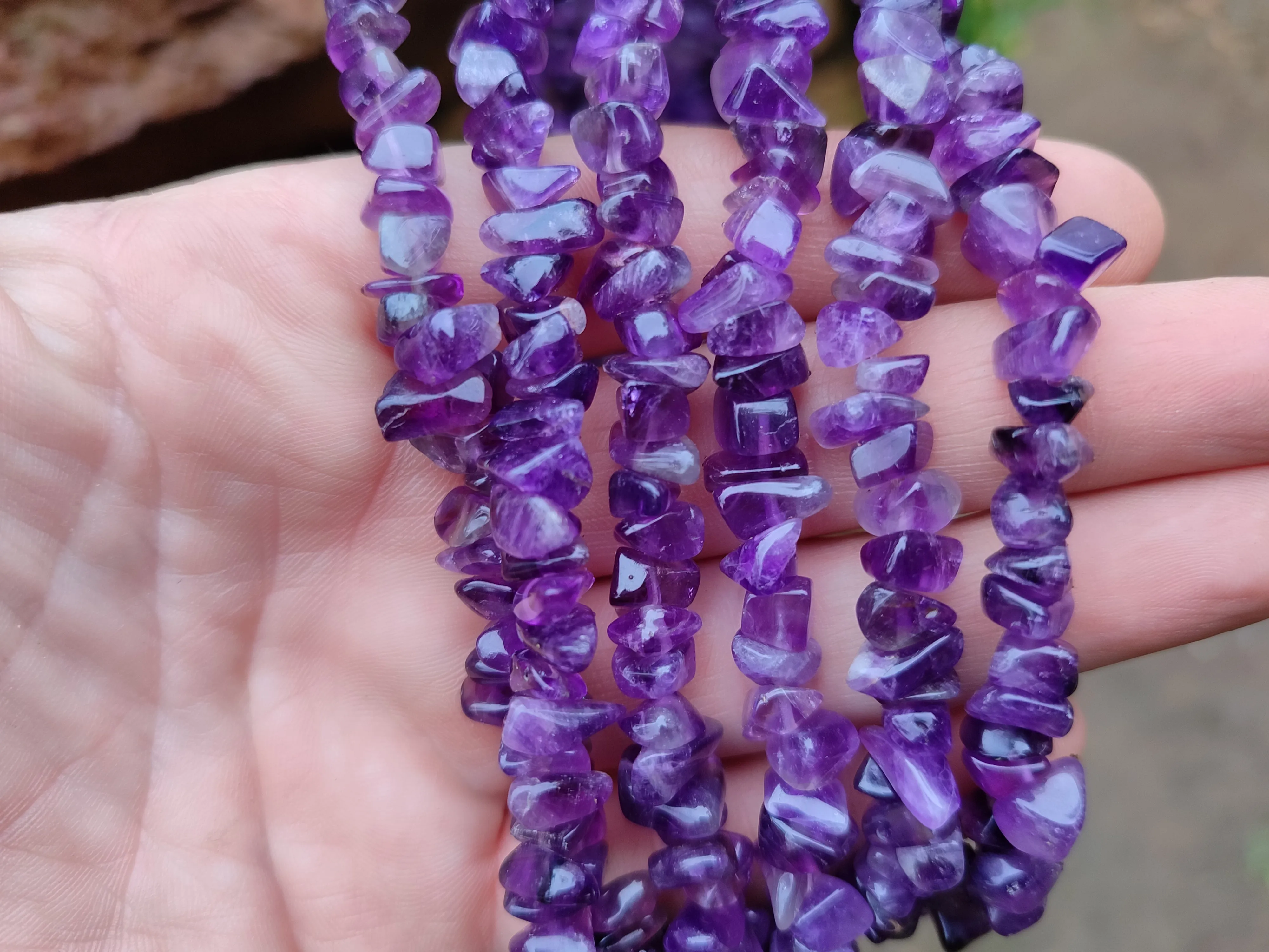 Polished A Grade Gem Amethyst Tumble Chip Beaded Necklace - Sold per Item- From Zambia