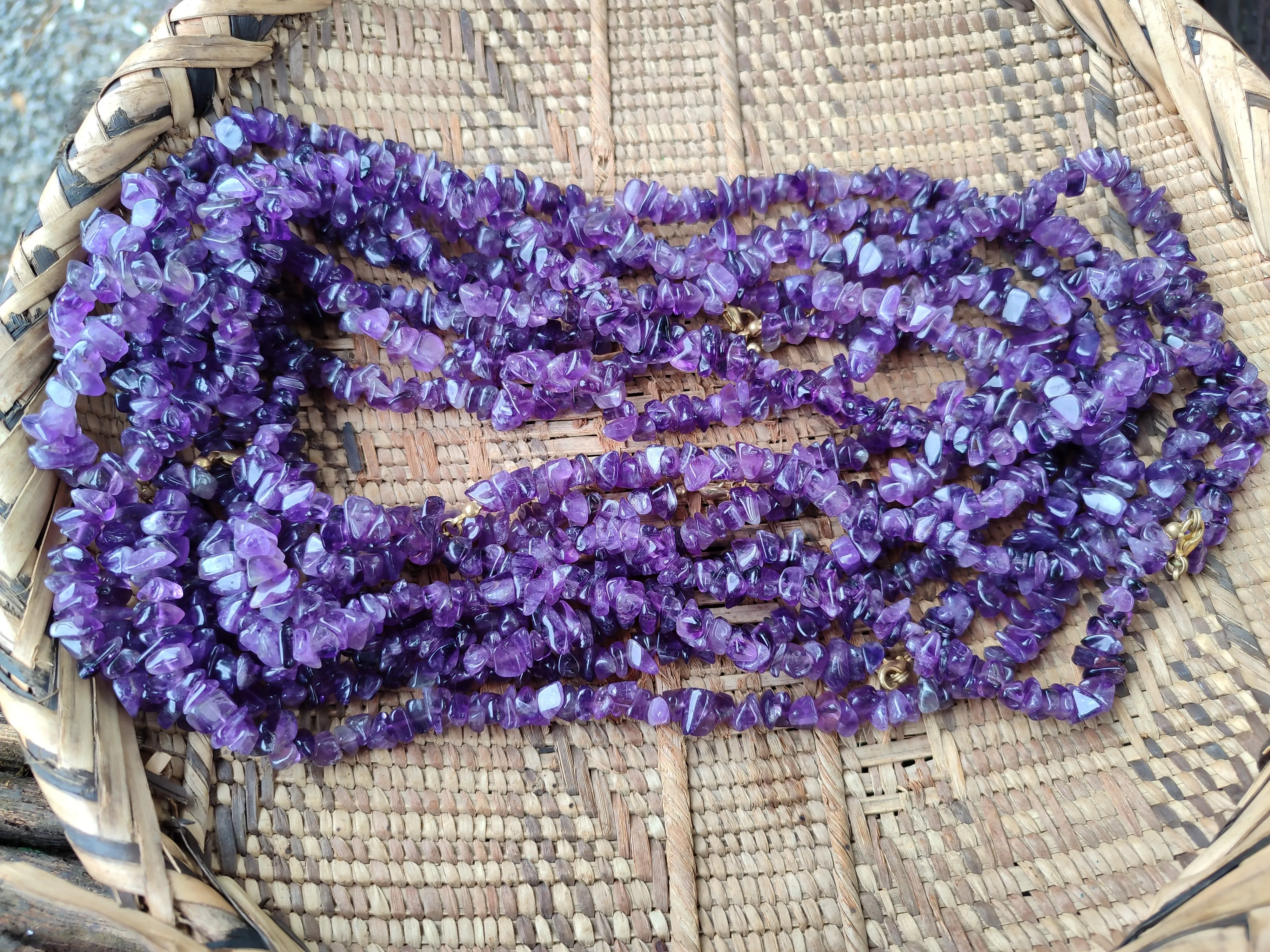 Polished A Grade Gem Amethyst Tumble Chip Beaded Necklace - Sold per Item- From Zambia