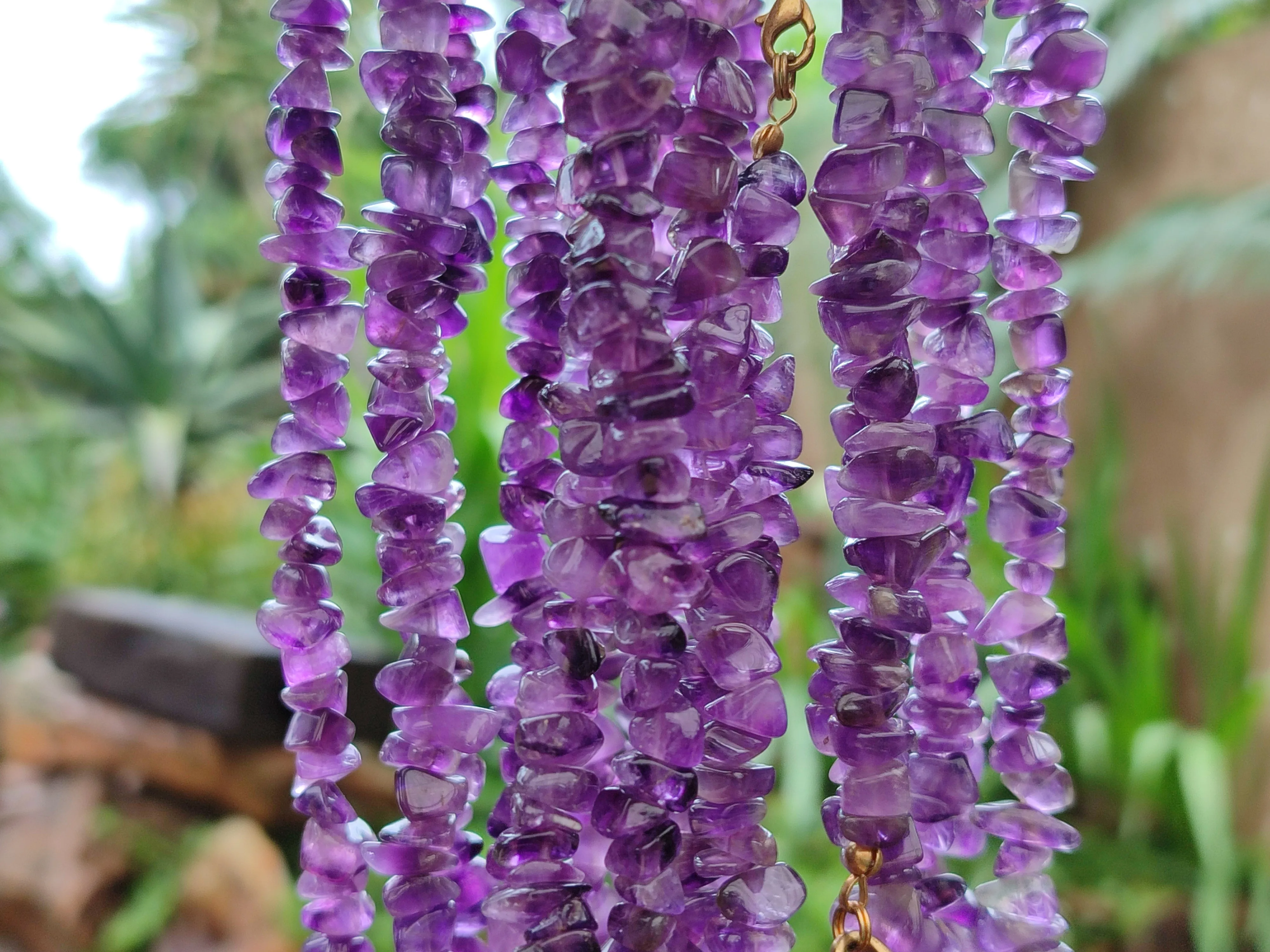 Polished A Grade Gem Amethyst Tumble Chip Beaded Necklace - Sold per Item- From Zambia