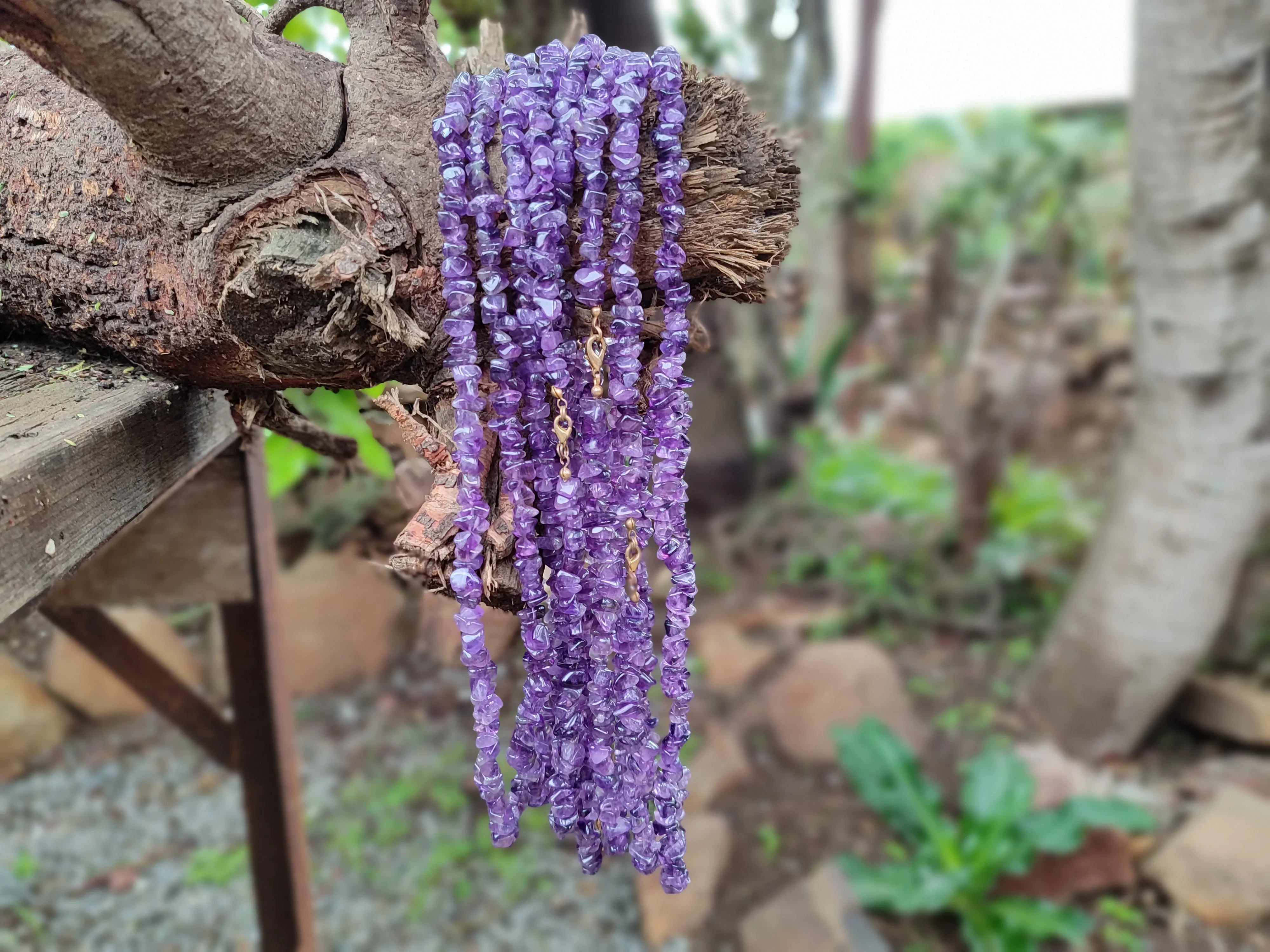 Polished A Grade Gem Amethyst Tumble Chip Beaded Necklace - Sold per Item- From Zambia