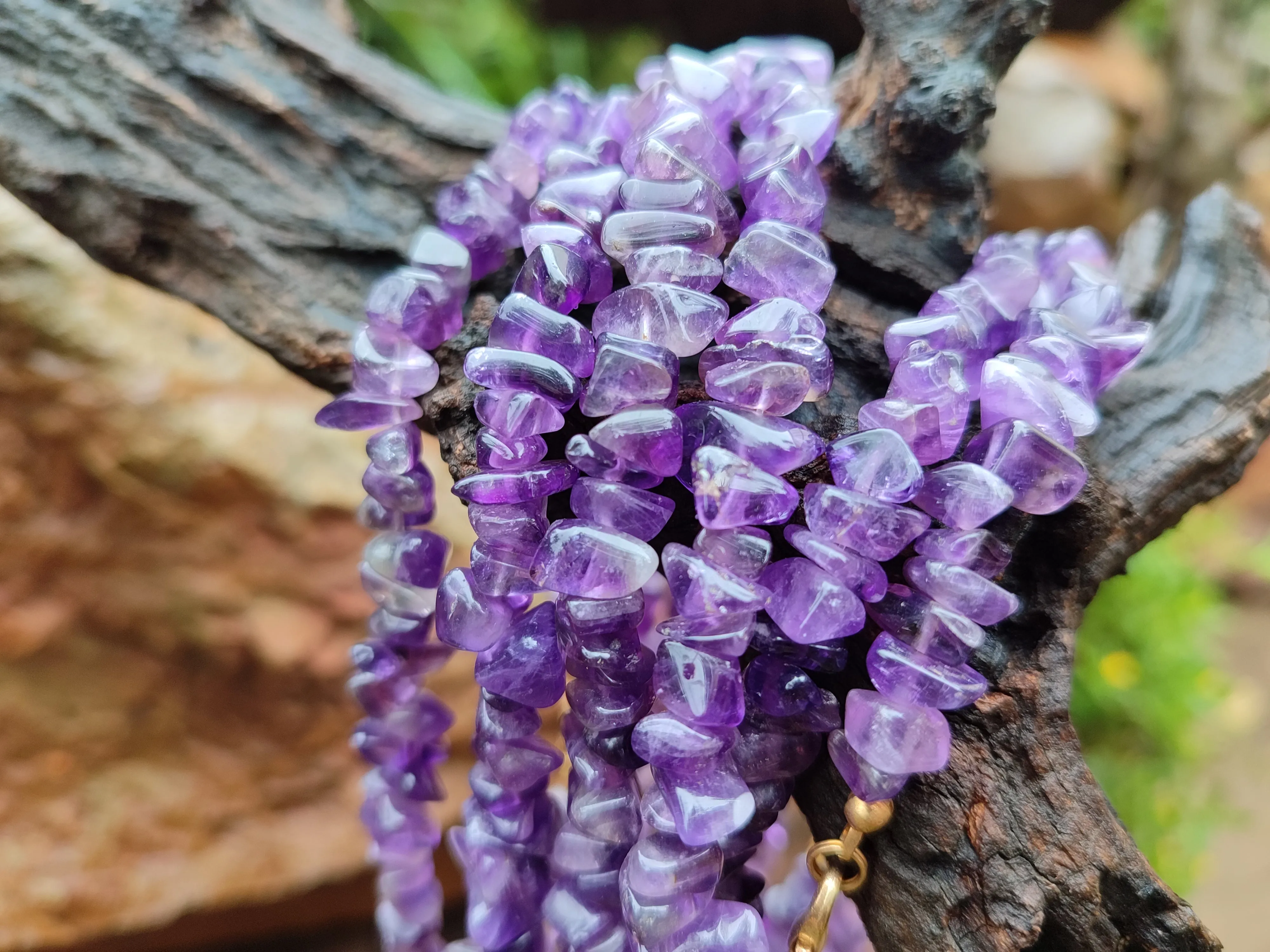 Polished A Grade Gem Amethyst Tumble Chip Beaded Necklace - Sold per Item- From Zambia