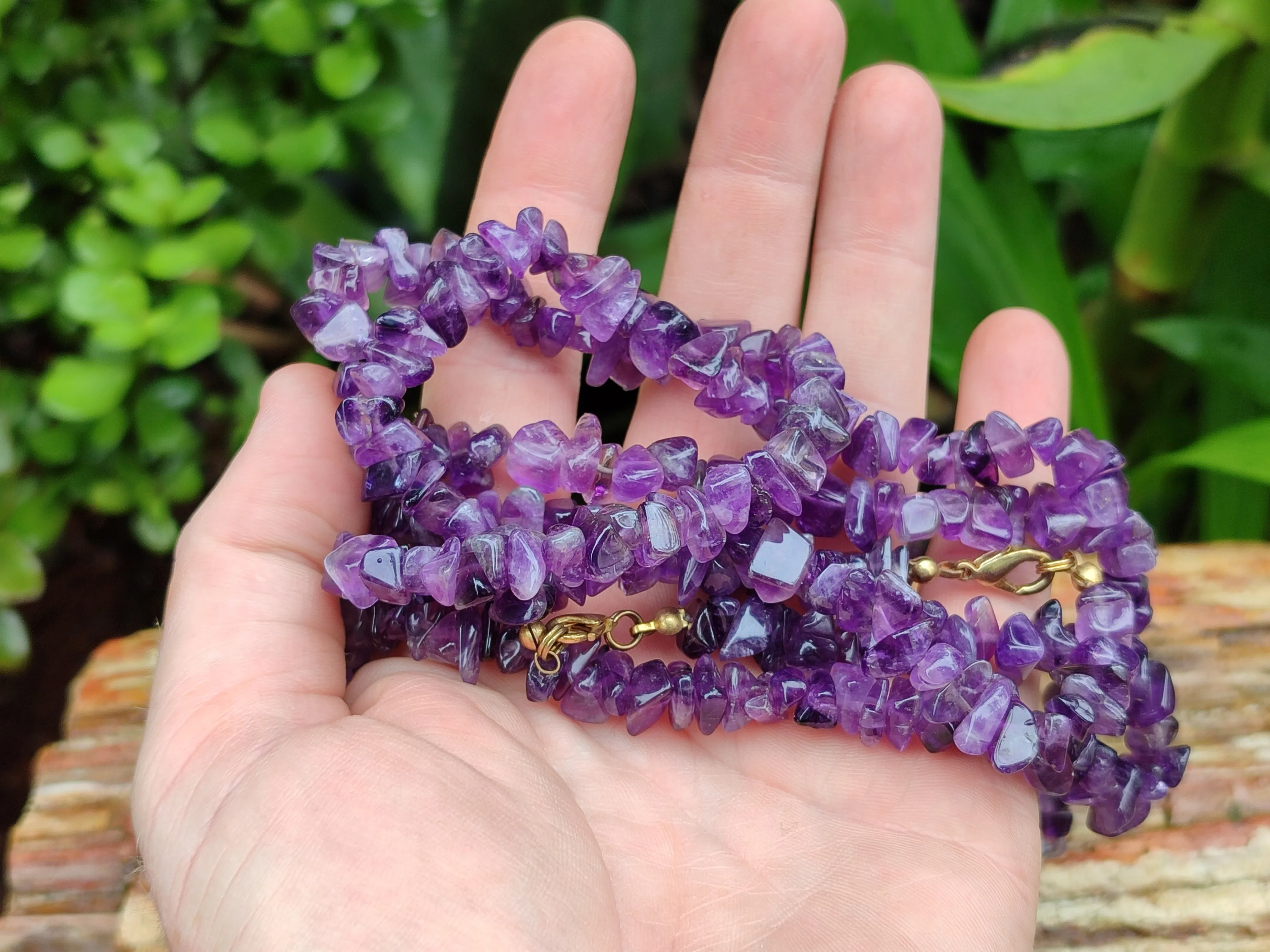 Polished A Grade Gem Amethyst Tumble Chip Beaded Necklace - Sold per Item- From Zambia