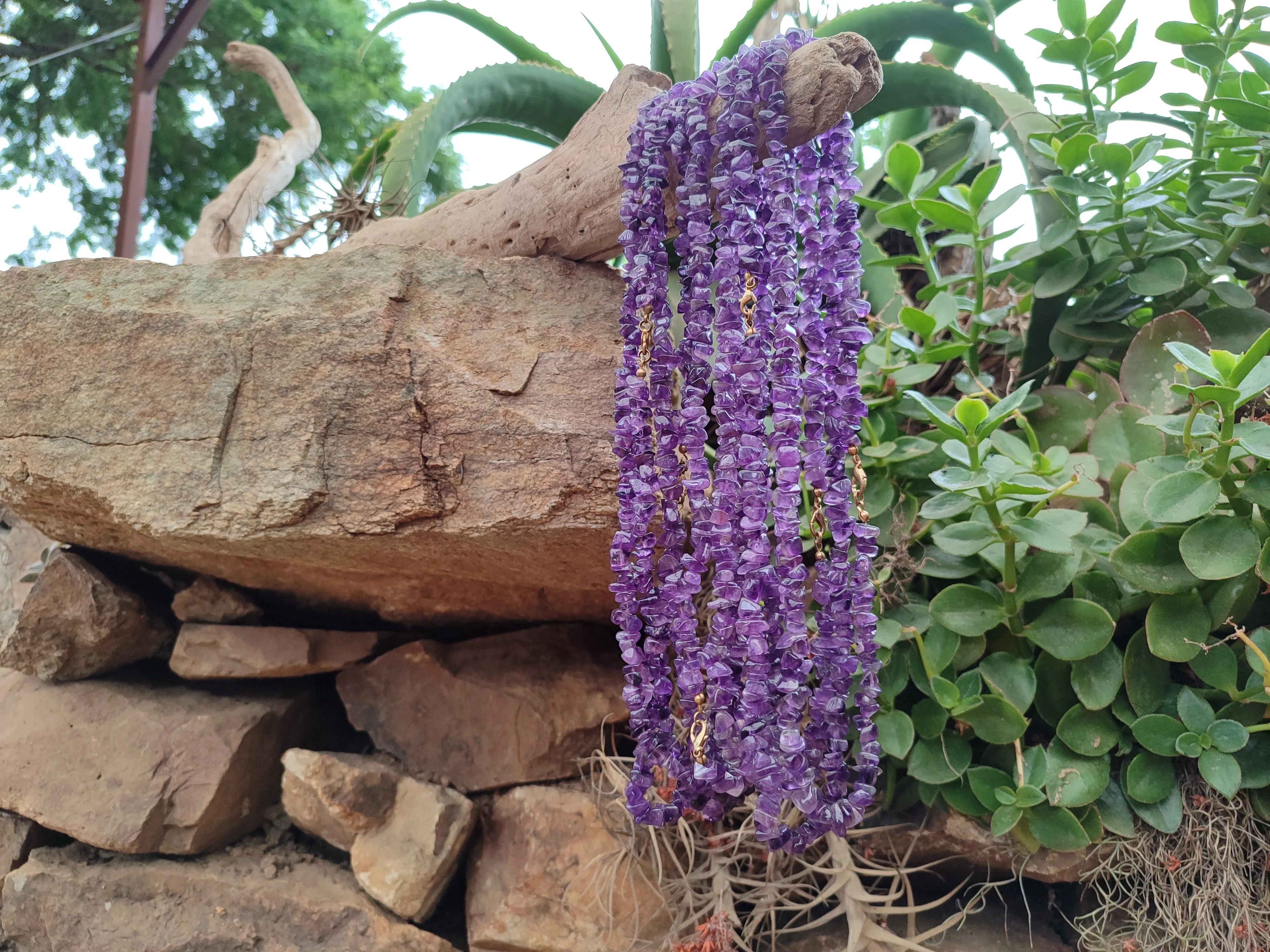 Polished A Grade Gem Amethyst Tumble Chip Beaded Necklace - Sold per Item- From Zambia