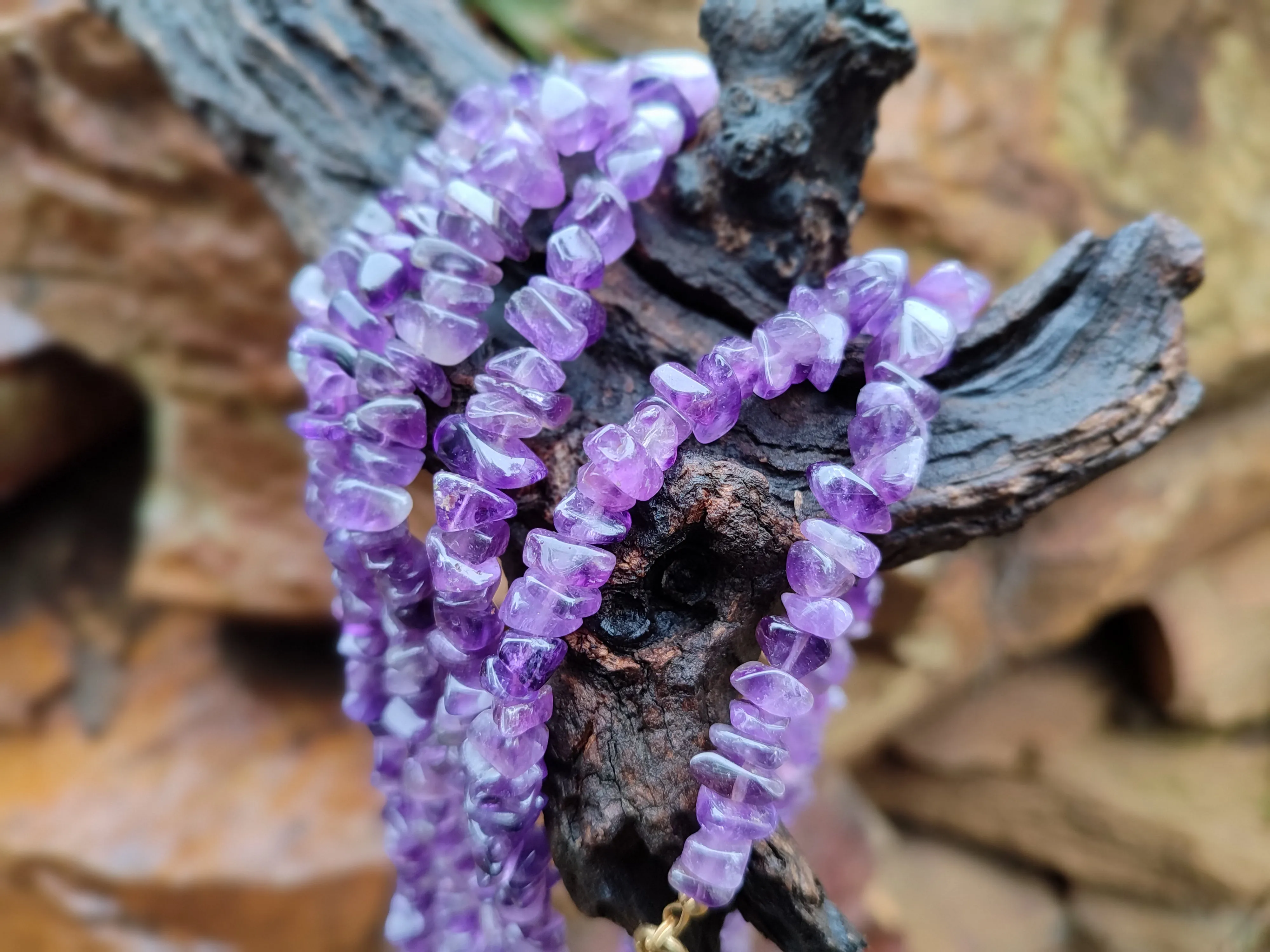 Polished A Grade Gem Amethyst Tumble Chip Beaded Necklace - Sold per Item- From Zambia