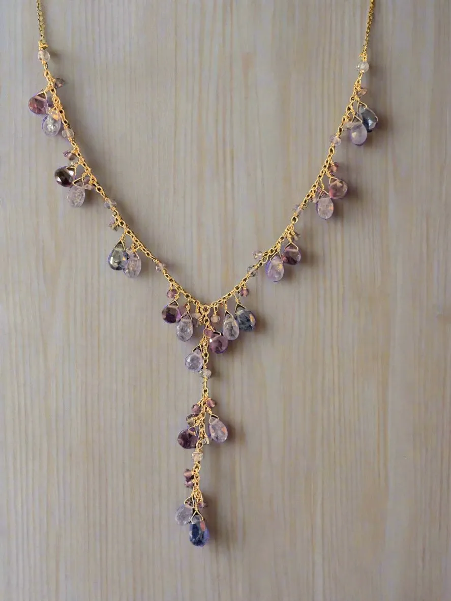 Pom Jewelry Amethyst & Tanzanite Necklace In Gold Fill-PN18V4