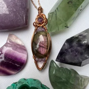 Purple Labradorite and Amethyst Wire-Wrapped Pendant - Ready to Ship