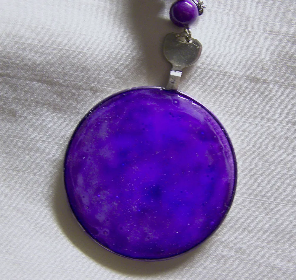 Purple Nebula Vintage Painted Glass Lens Glow in the Dark Pendant