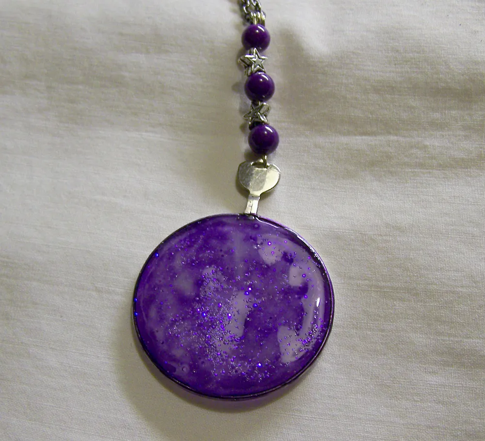 Purple Nebula Vintage Painted Glass Lens Glow in the Dark Pendant