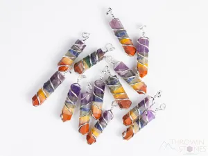 Rainbow CHAKRA Crystal Point Pendant - Wire Wrapped Gemstone Handmade Jewelry, Healing Crystals and Stones, E1360